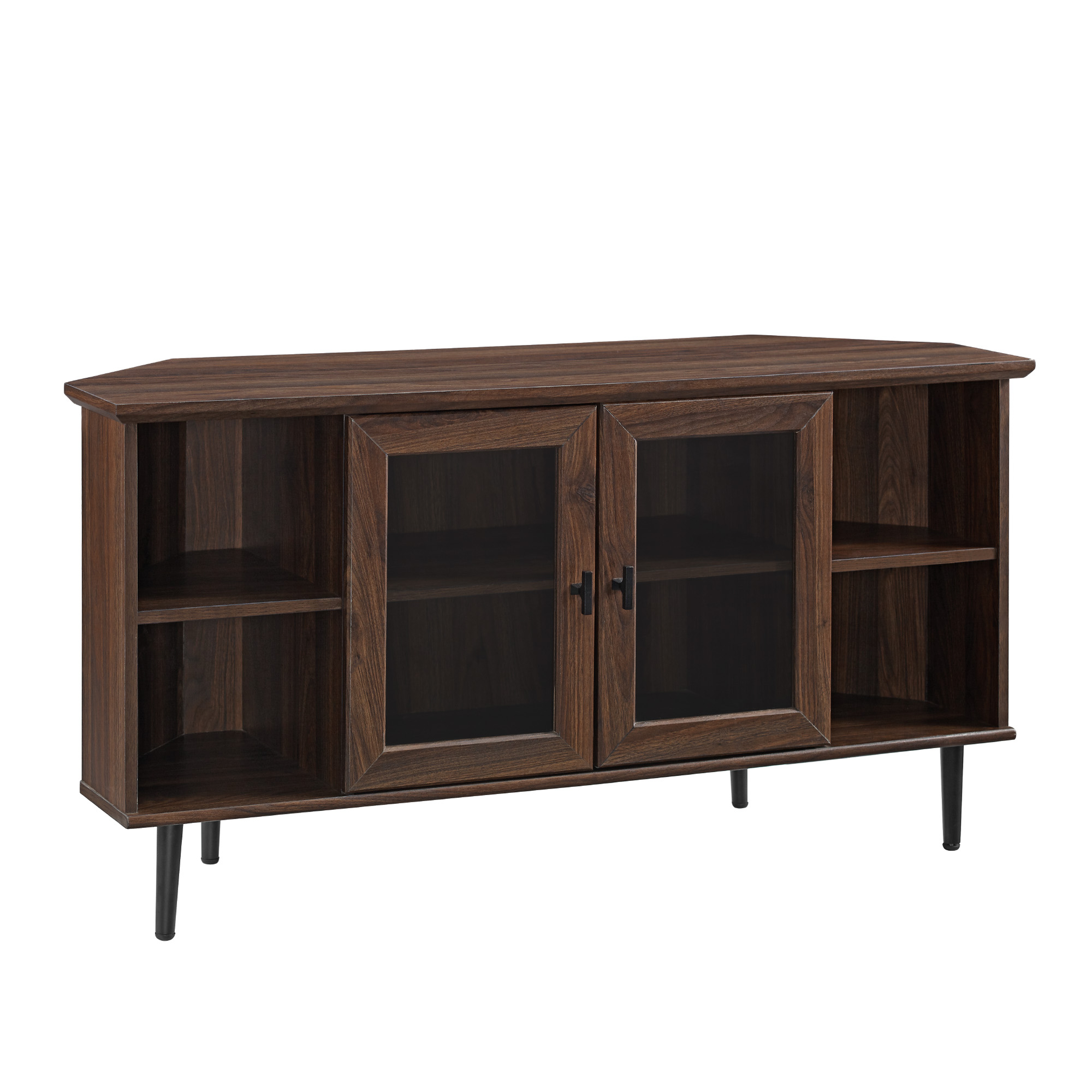 48" Simple Glass Door Corner TV Console - Dark Walnut - Walker Edison