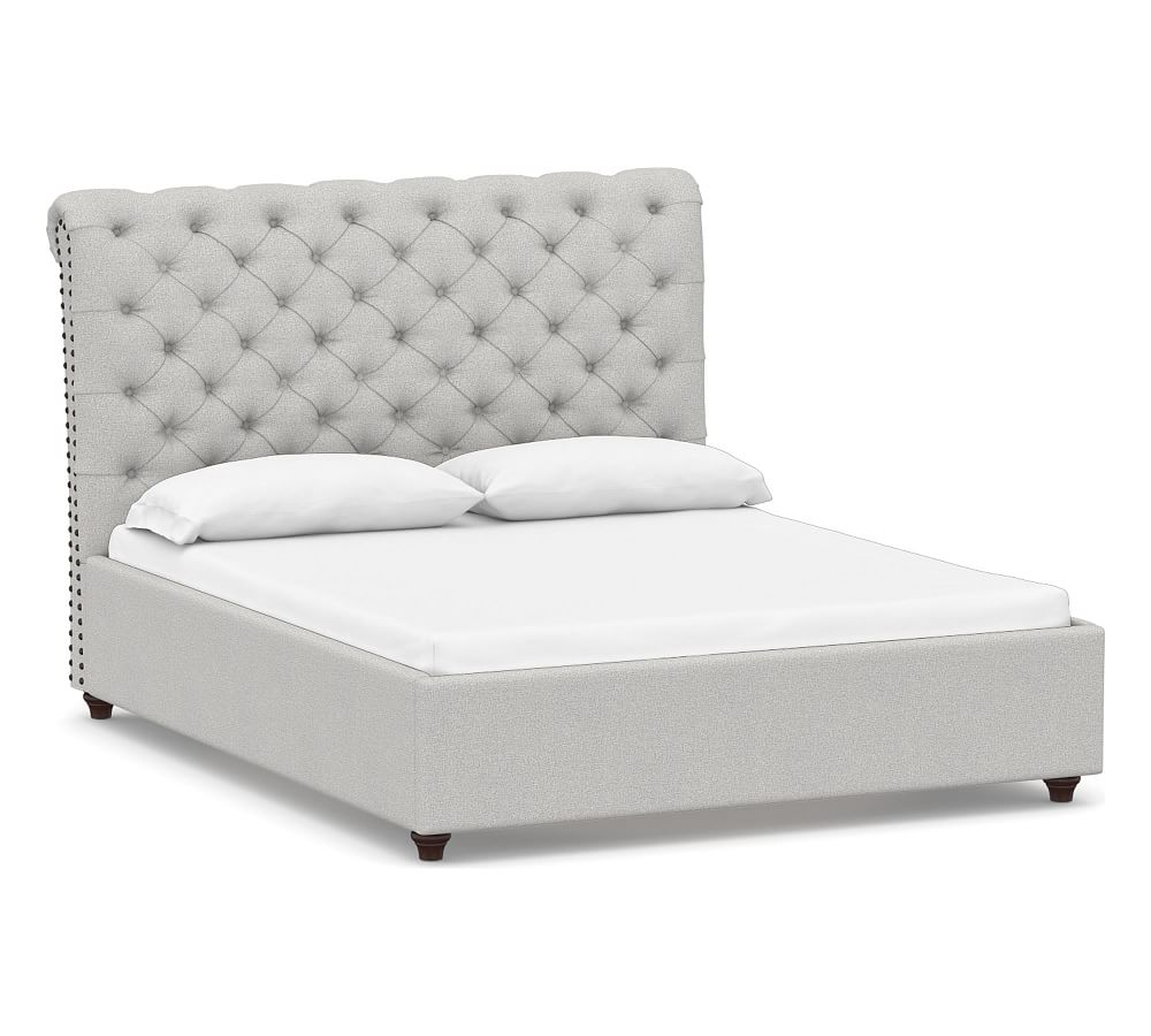 Chesterfield Tufted Upholstered Bed, King, Park Weave Ash - Pottery Barn