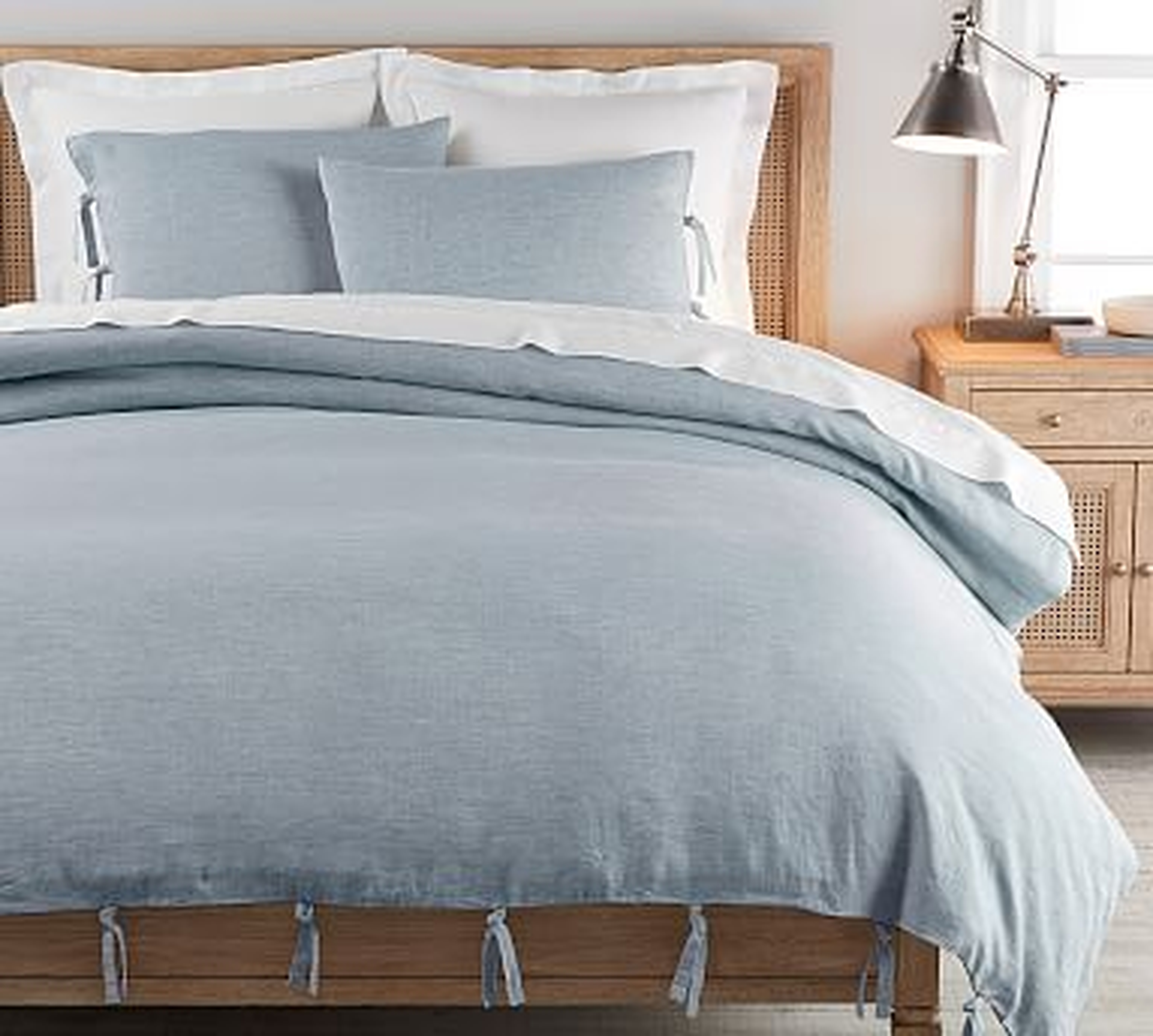Belgian Linen with Ties Duvet Cover, King/Cal King, Chambray/Flax - Pottery Barn