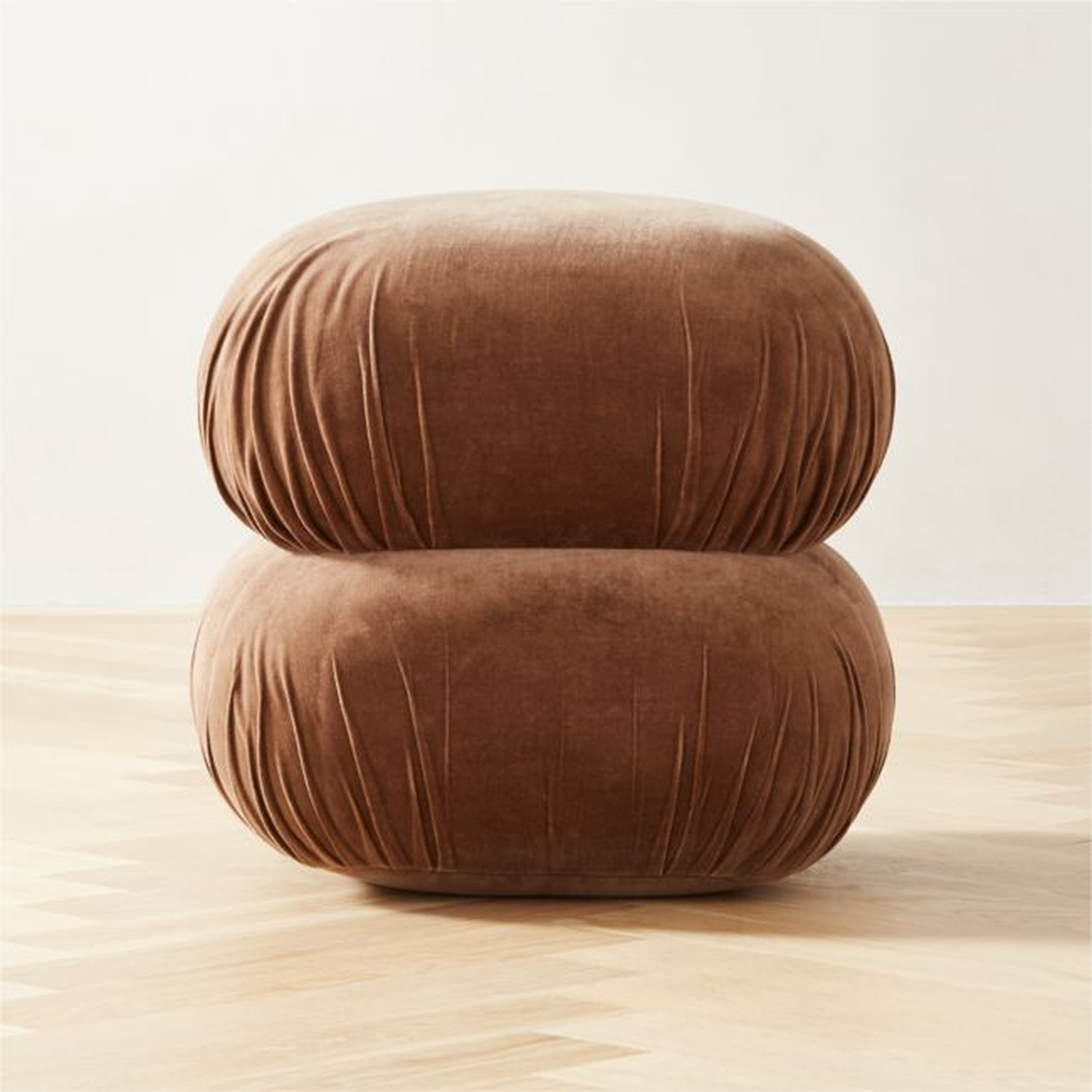 Ruched Dark Beige Velvet Pouf - CB2