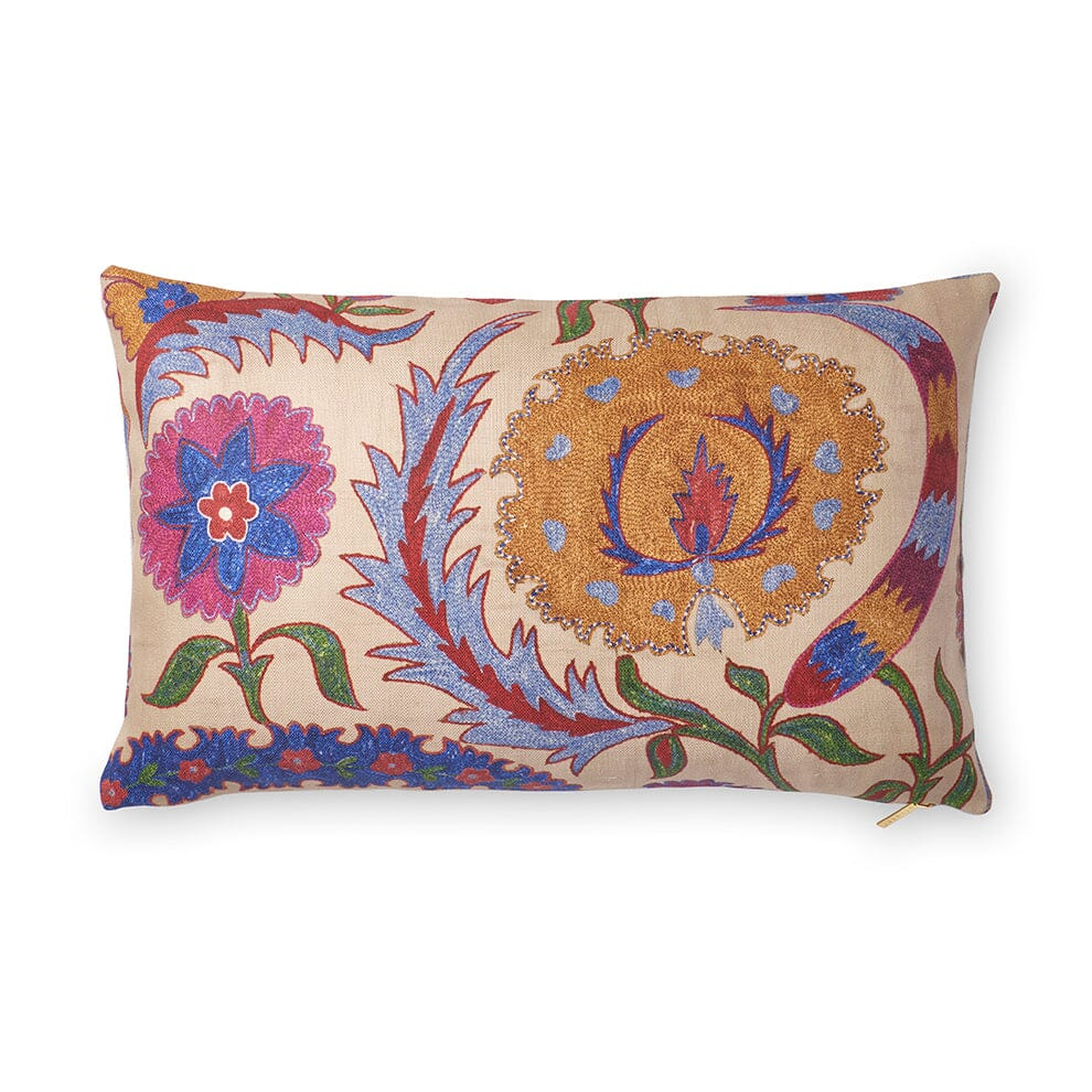 Bright Botanical Suzani Pillow by St. Frank | 40" W x 15" H | Cotton/Silk/Linen - St. Frank