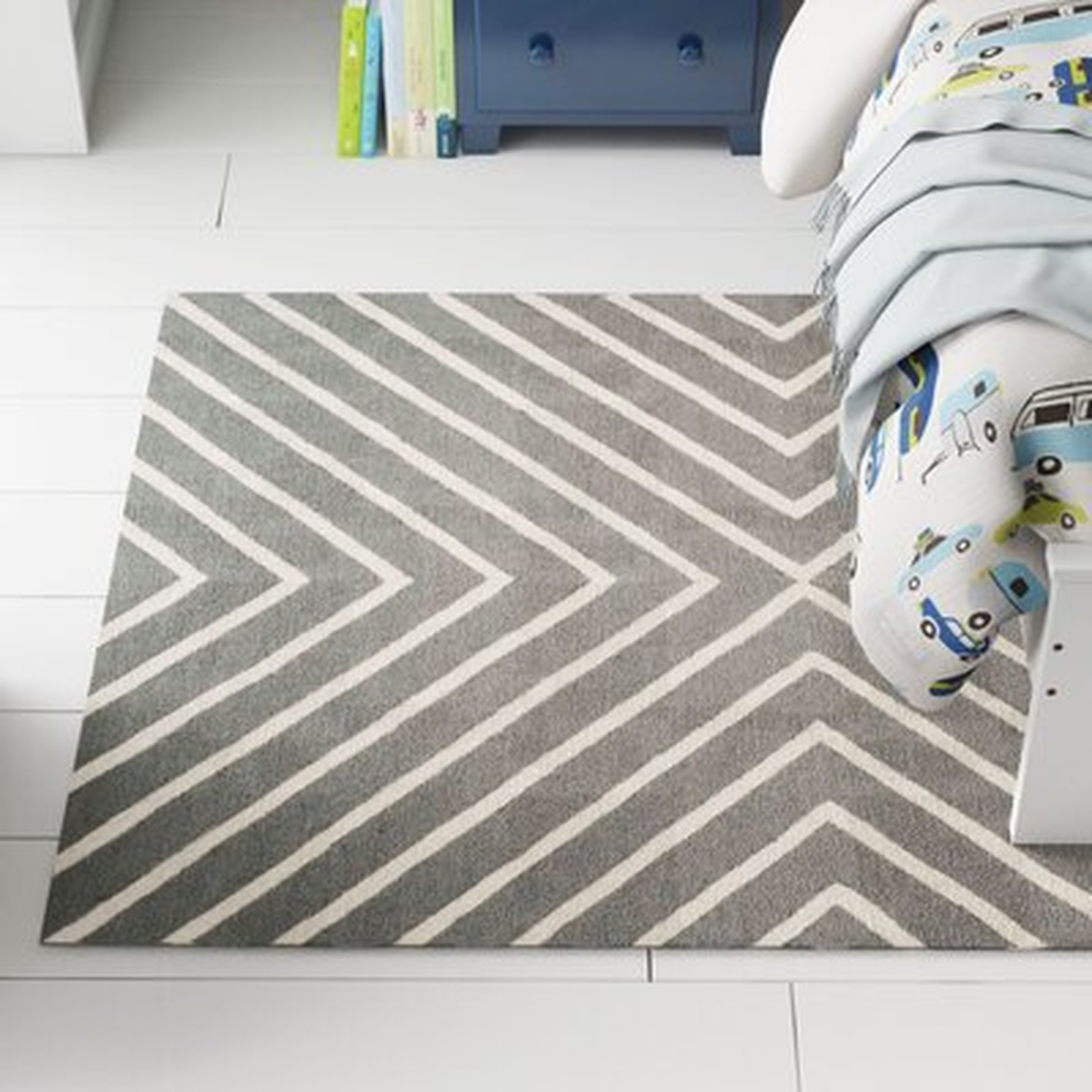 Brenner Chevron Handmade Tufted Wool Gray/Ivory Area Rug - Wayfair