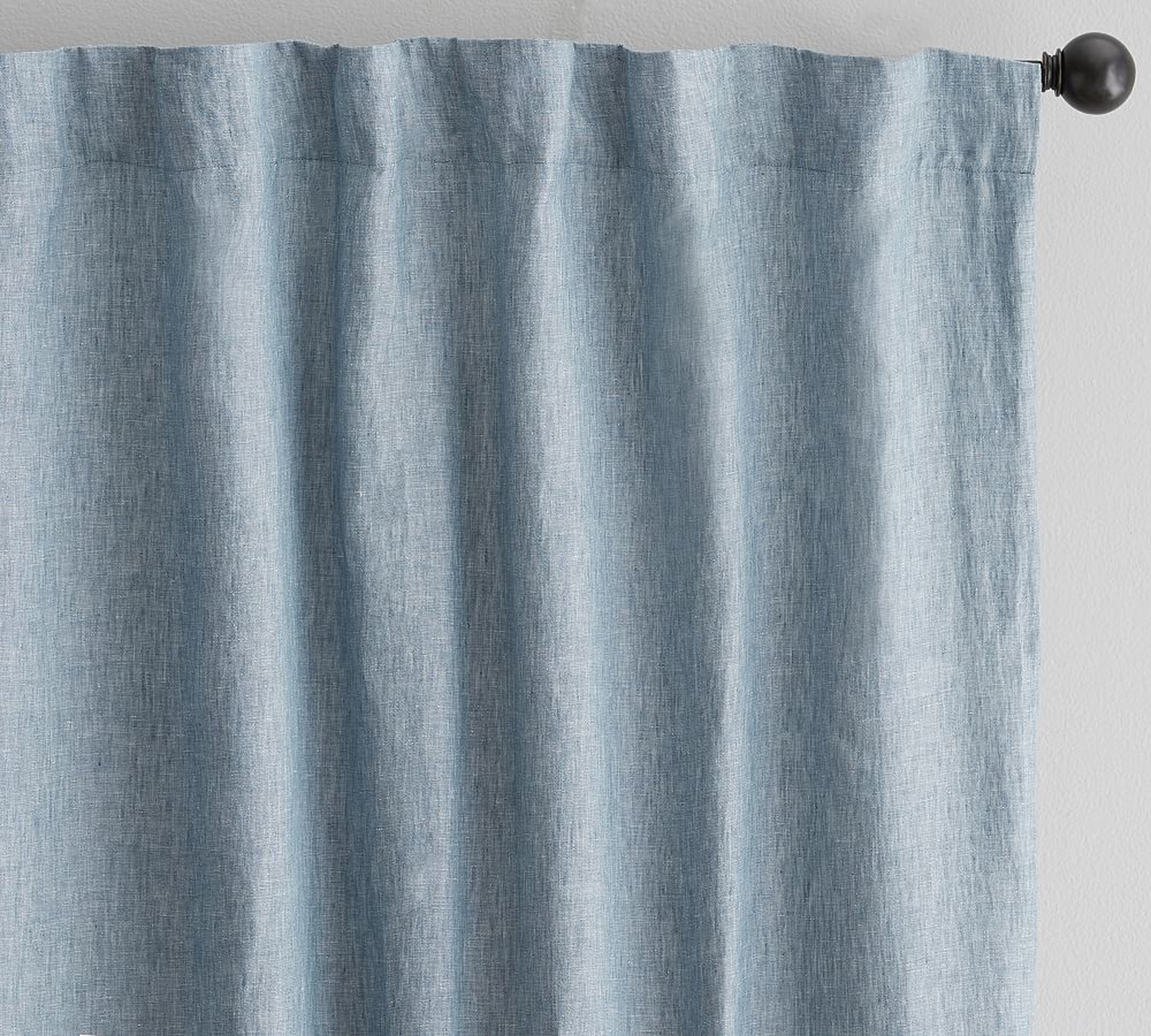 Belgian Flax Linen Rod Pocket Curtain, Blue Chambray, 100 x 108" - Pottery Barn