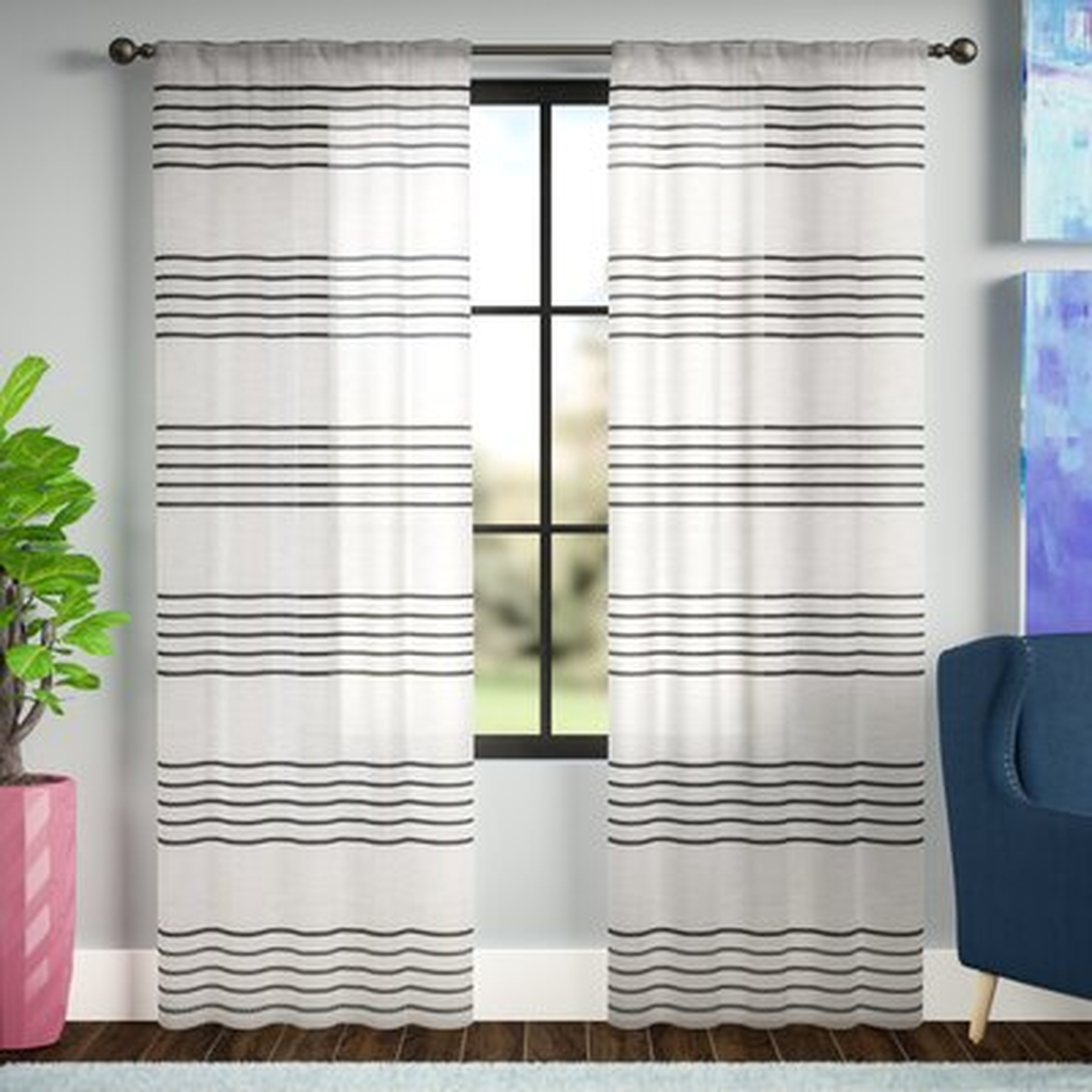 Winterbourne Down Striped Sheer Rod Pocket Curtain Panels - Birch Lane