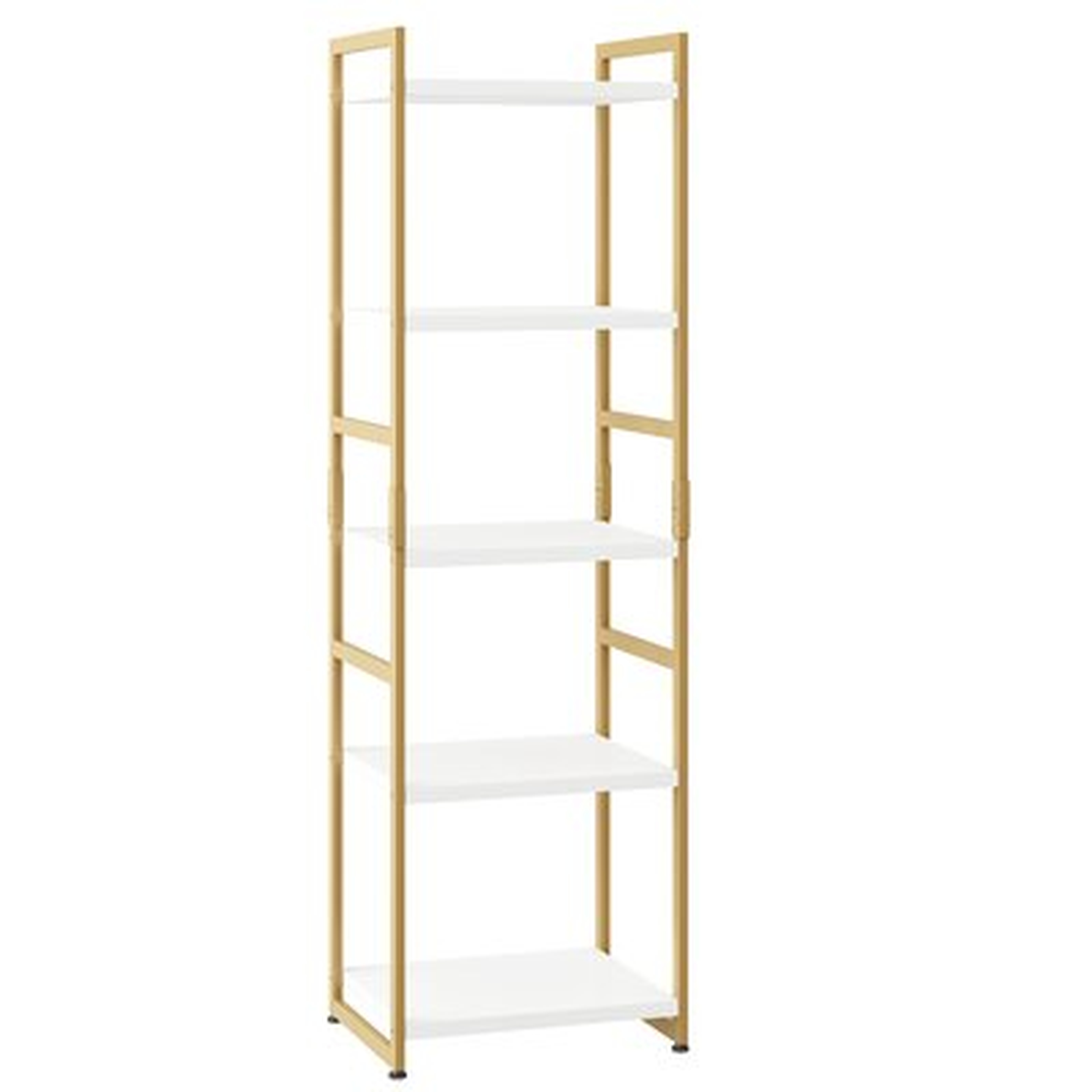 5 Tier Industrial Rustic Wood Bookcase, Modern Home Decor Standing Metal Frame Book Shelves For Living Room, Bedroom And Office, 5-Shelf, White/Gold - Wayfair