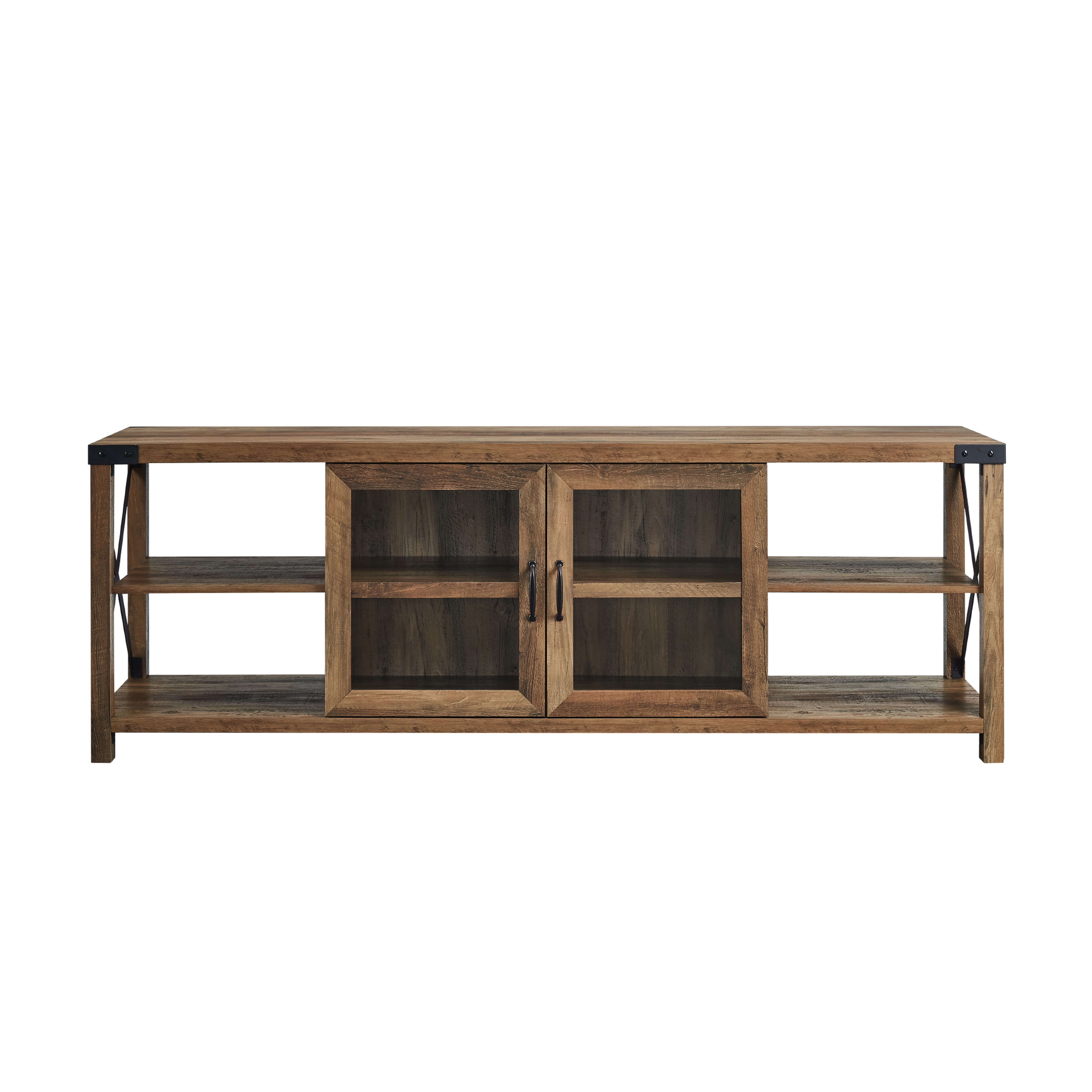 70" Farmhouse Metal X TV Stand - Rustic Oak - Walker Edison