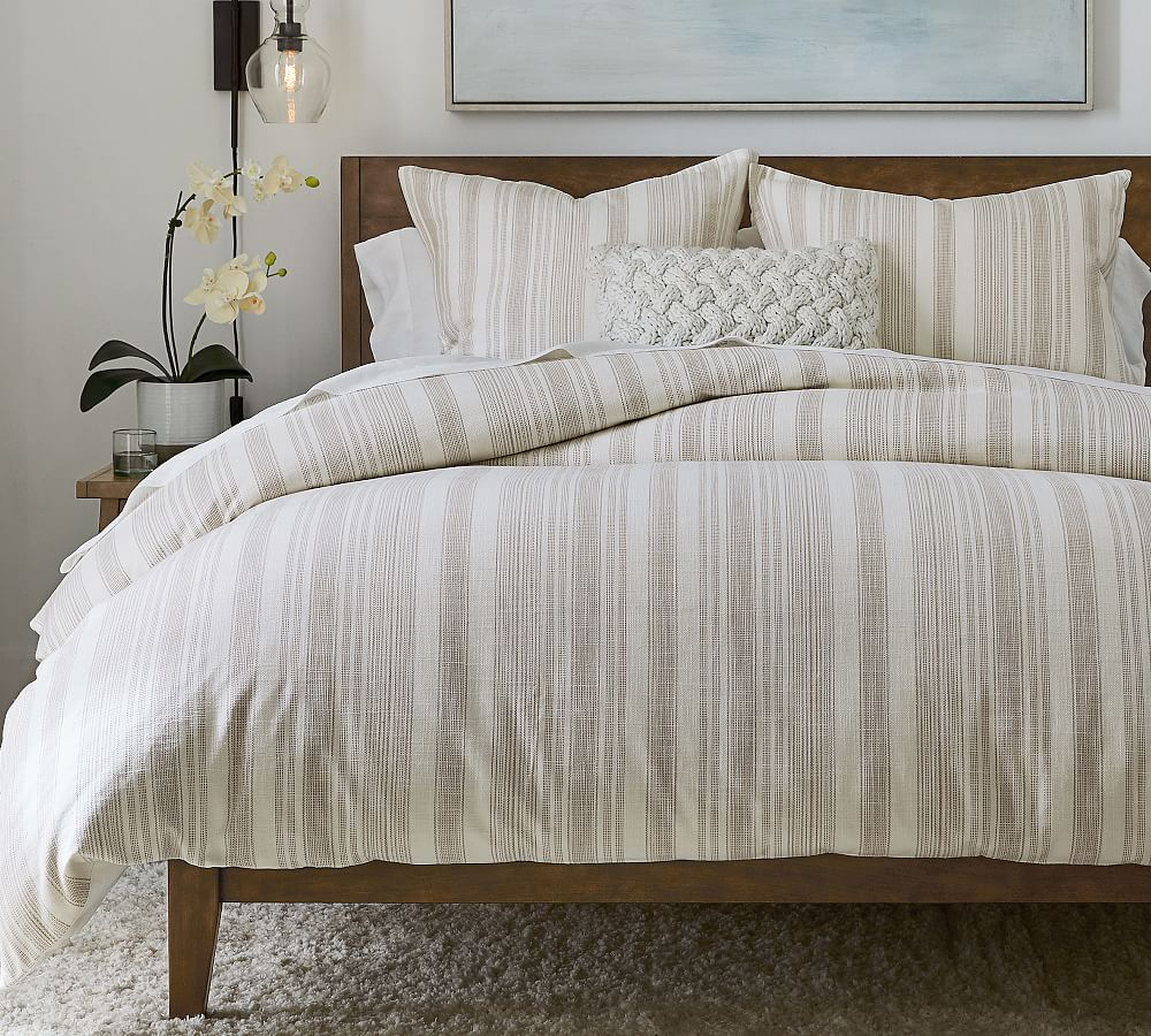 Hawthorn Striped Duvet, Full/Queen, Taupe - Pottery Barn