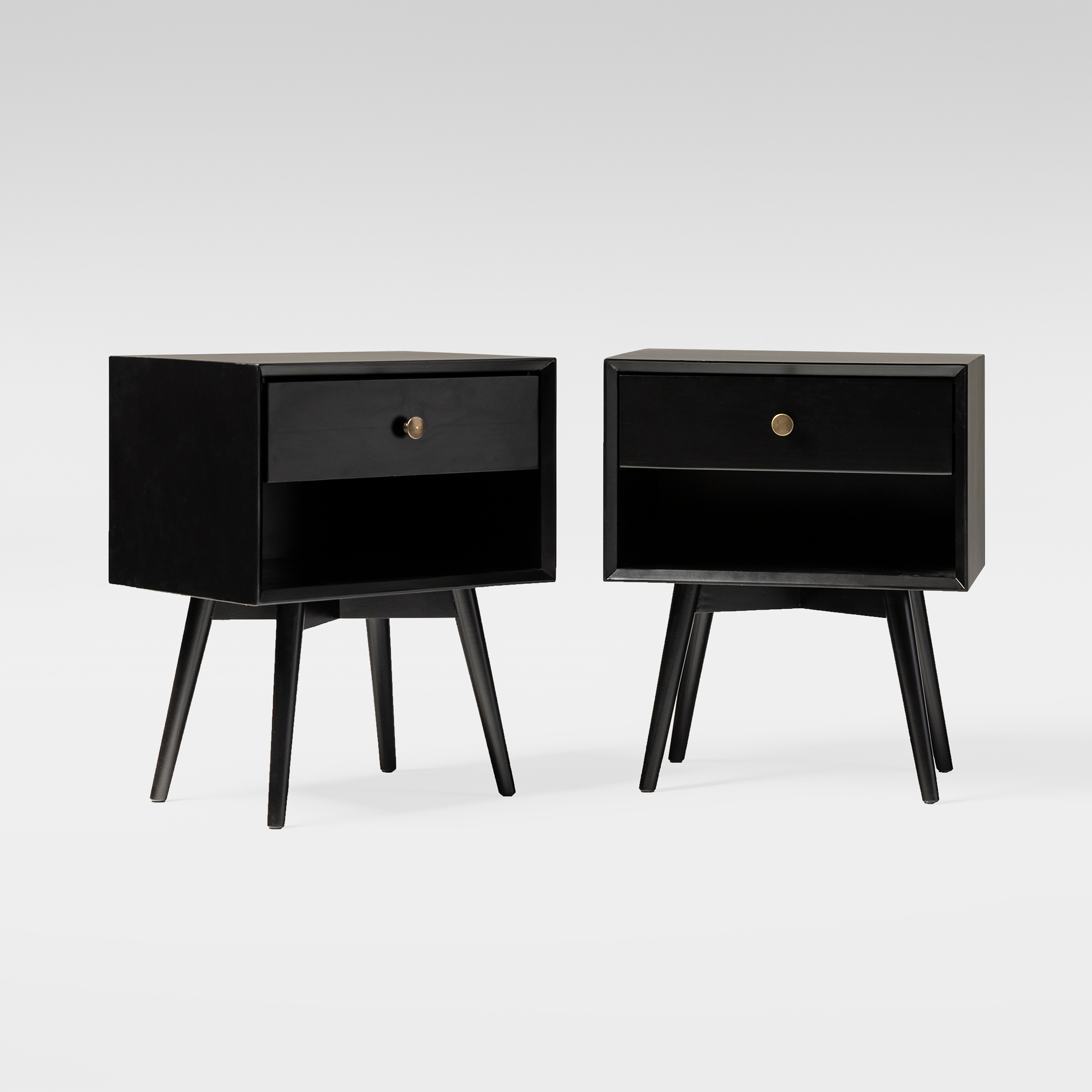 2 Piece 1-Drawer Mid-Century Solid Wood Nightstand - Black - Walker Edison