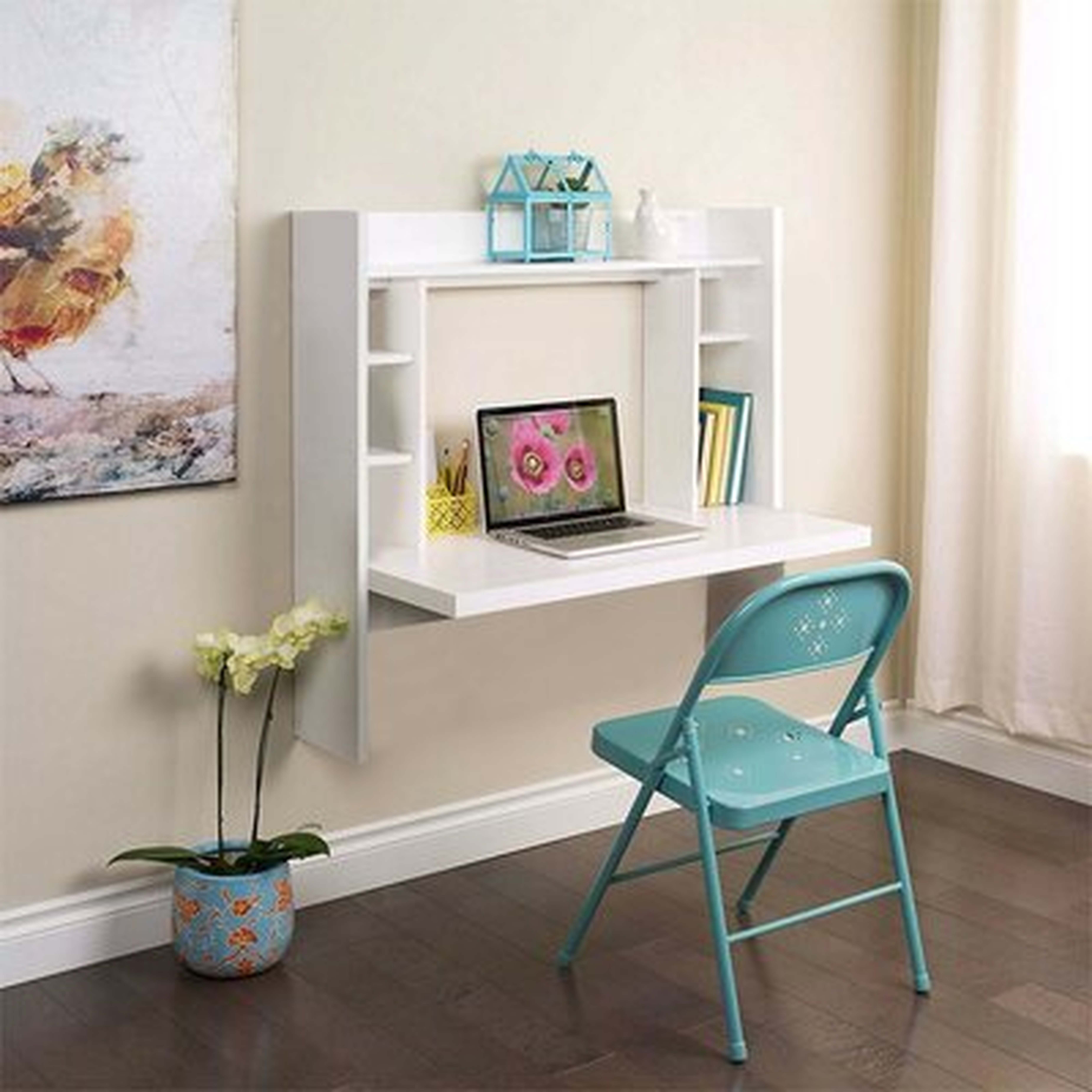 Wall Mounted Desk With Storage Shelves Home Computer Table Floating Dining Desk - Wayfair