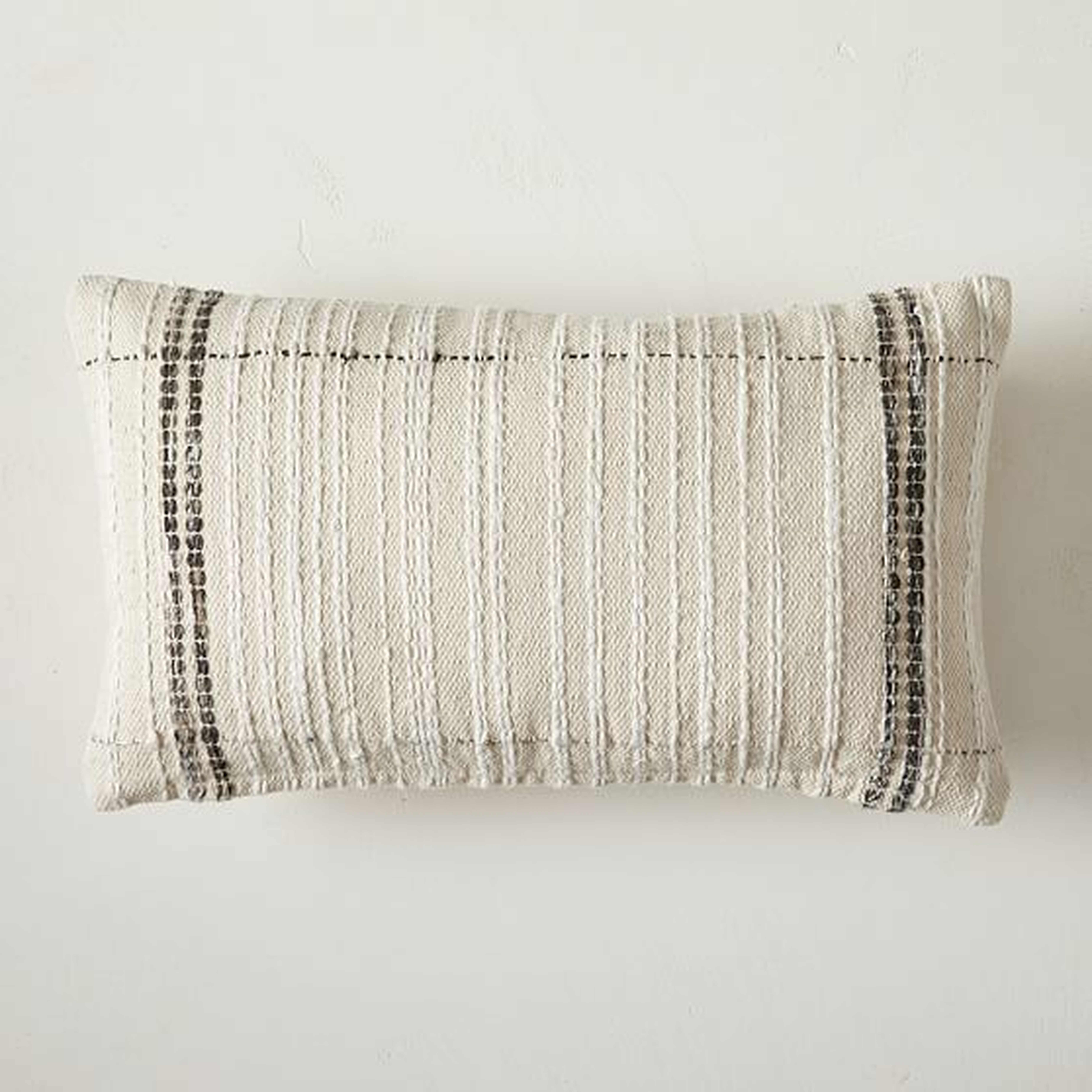 Mixed Border Stripe Lumbar Pillow Cover, 12"x21", White - West Elm