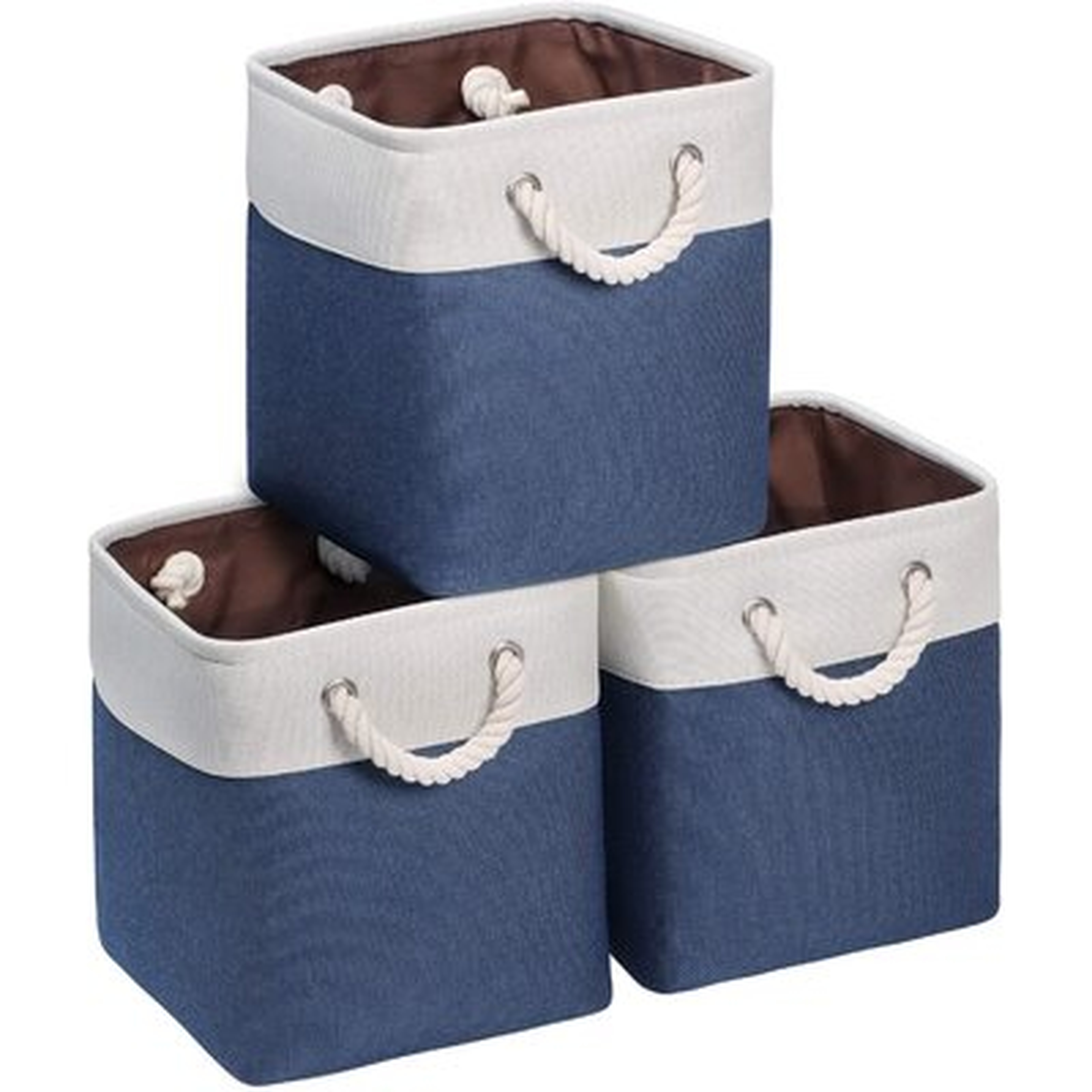 Storage Cubes 10.5'' X 10.5'' X 11''Fabric Baskets For Storage With Cotton Rope Handles Storage Bins For Cube Organizer For Shelves Closet Nursery Navy Bule & White Set Of 3 - Wayfair