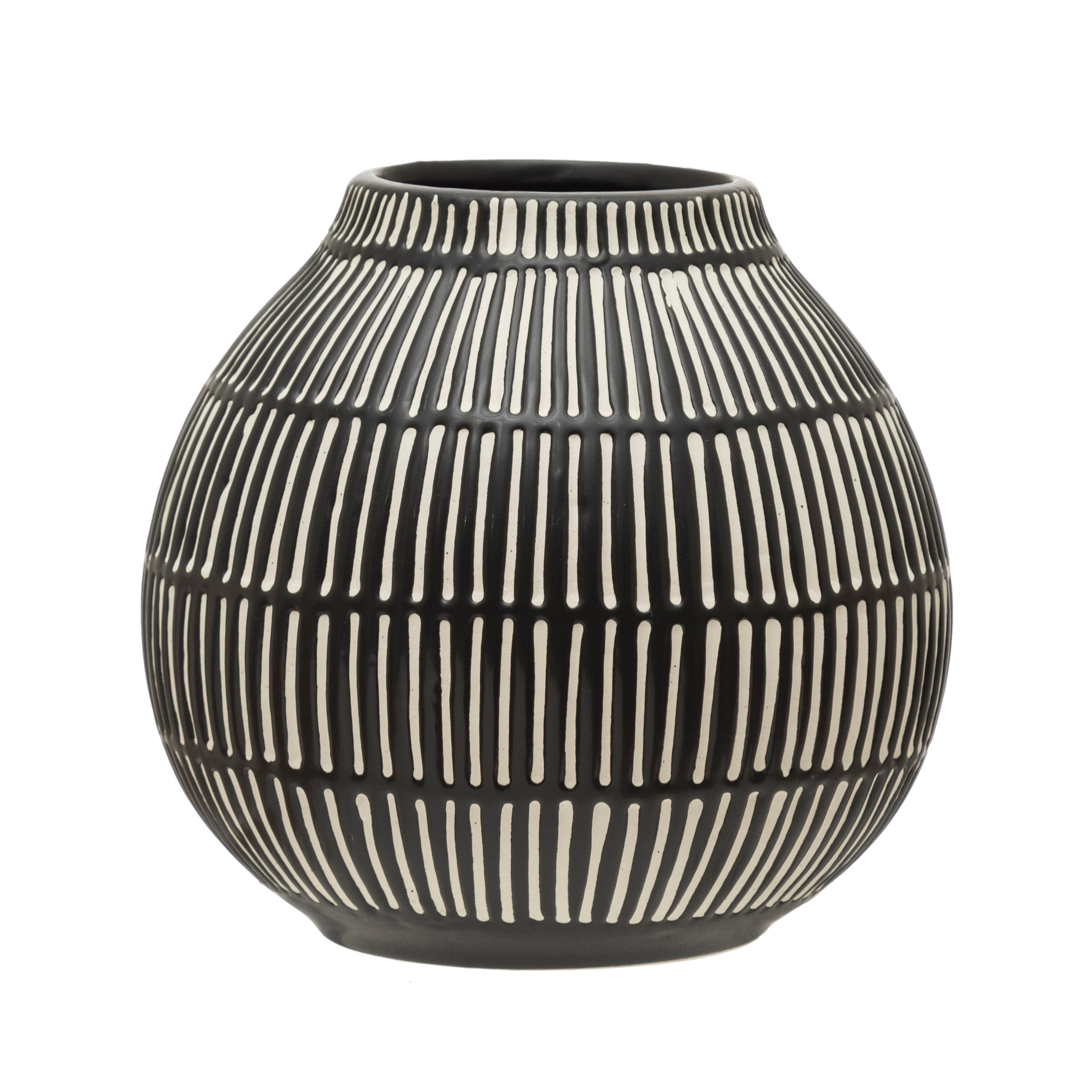 Debossed Stoneware Vase, Black & White - Bloomingville
