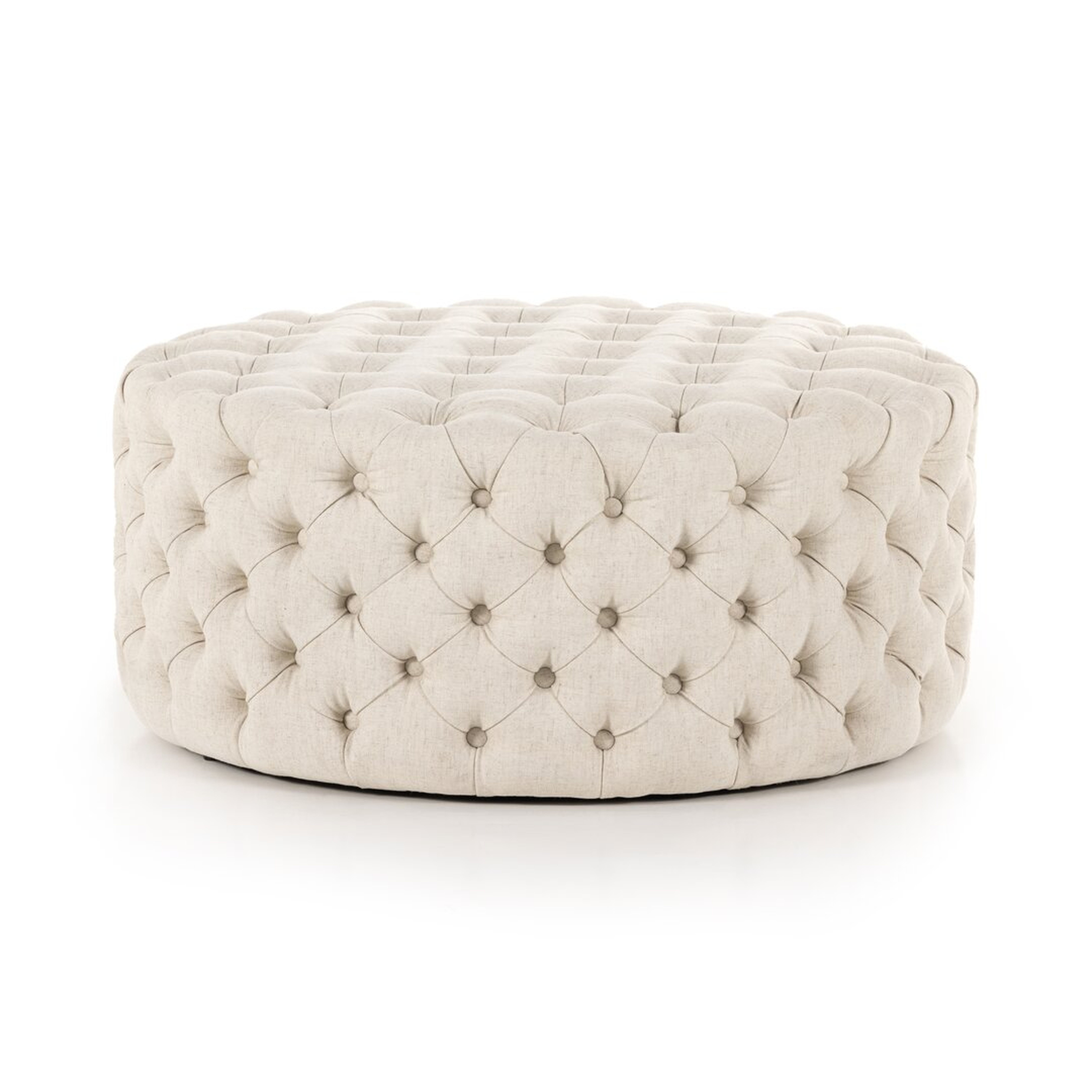"Four Hands 35'' Wide Genuine Leather Tufted Round Cocktail Ottoman" - Perigold