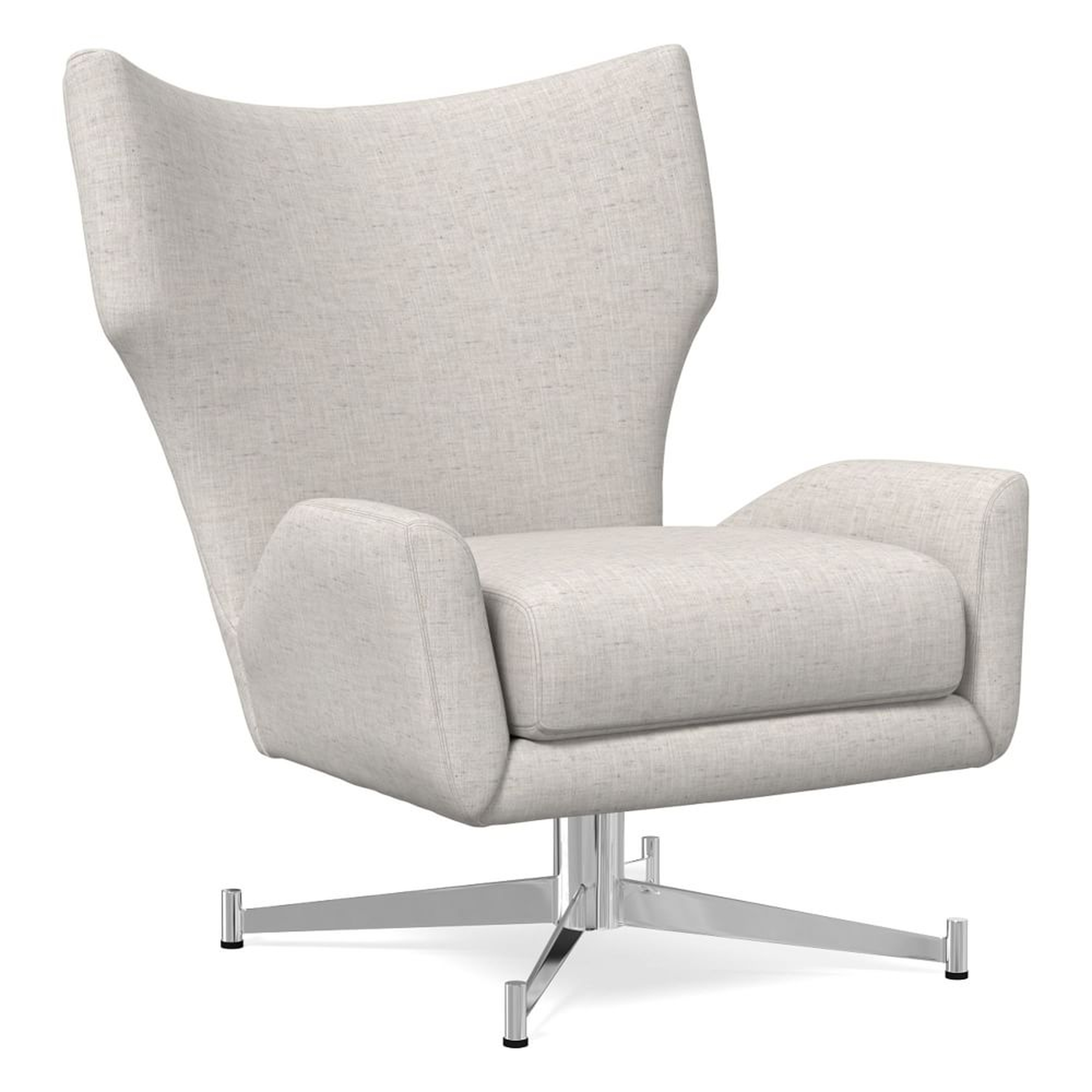 Hemming Swivel Base Chair, Poly, Performance Coastal Linen, White, Polished Nickel - West Elm