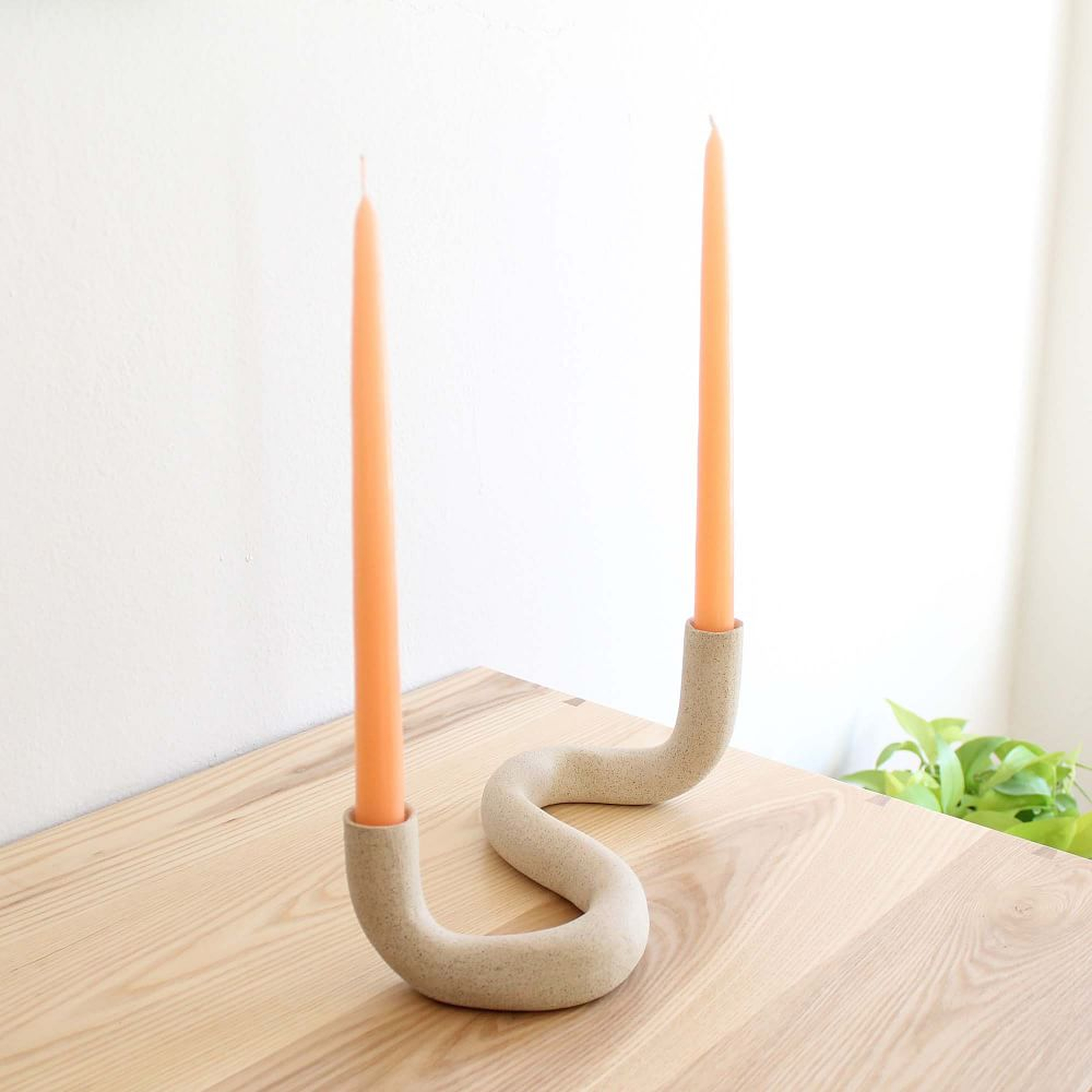 Janelle Gramling "Noodle" Double Candle Holder Natural Ceramic Matte - West Elm
