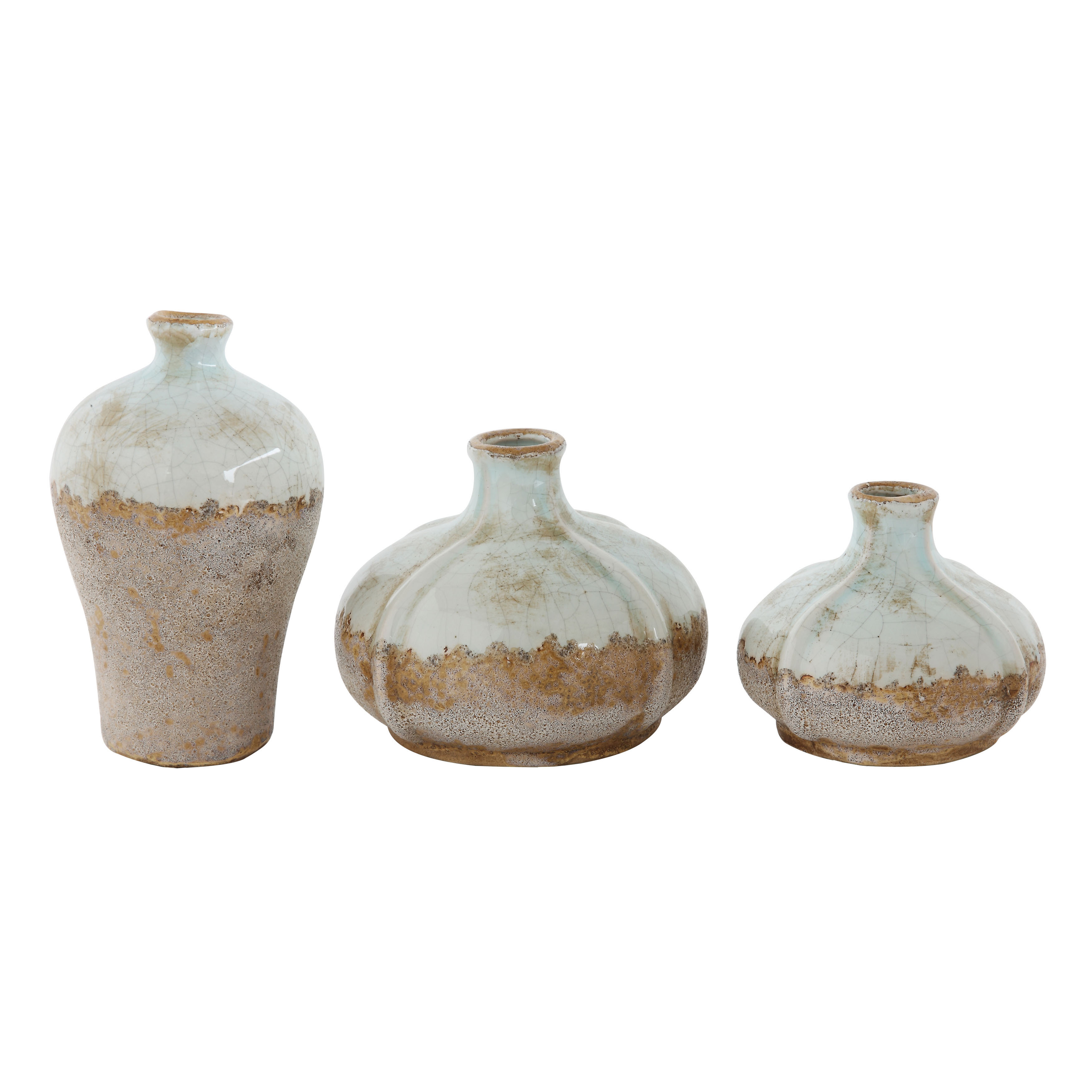 Various Decorative Terra-cotta Vases with Distressed Finish, Brown and White, Set of 3 - Nomad Home
