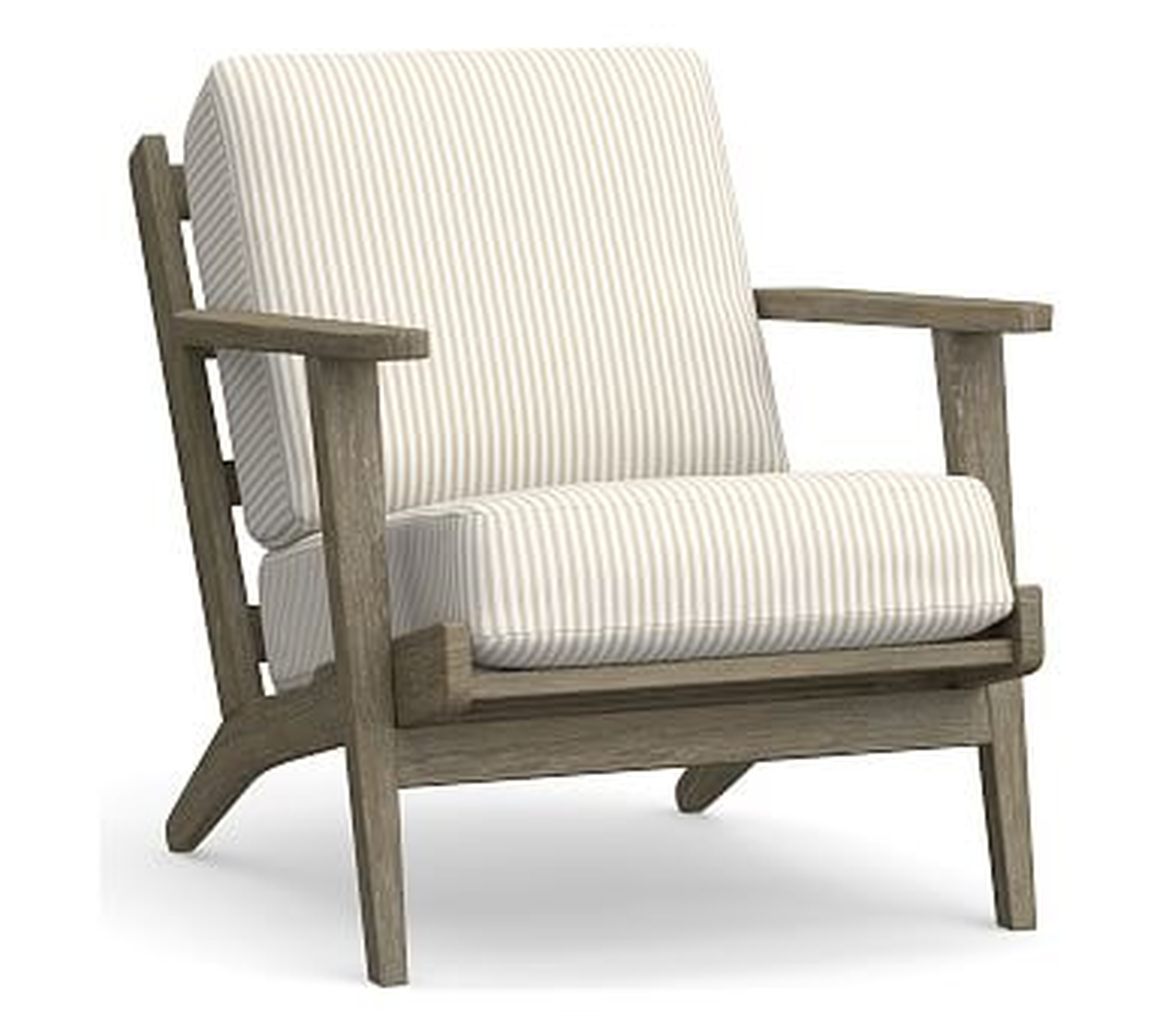 Raylan Lounge Chair Cushion, Sunbrella(R) Stripe; Bungalow Flax - Pottery Barn