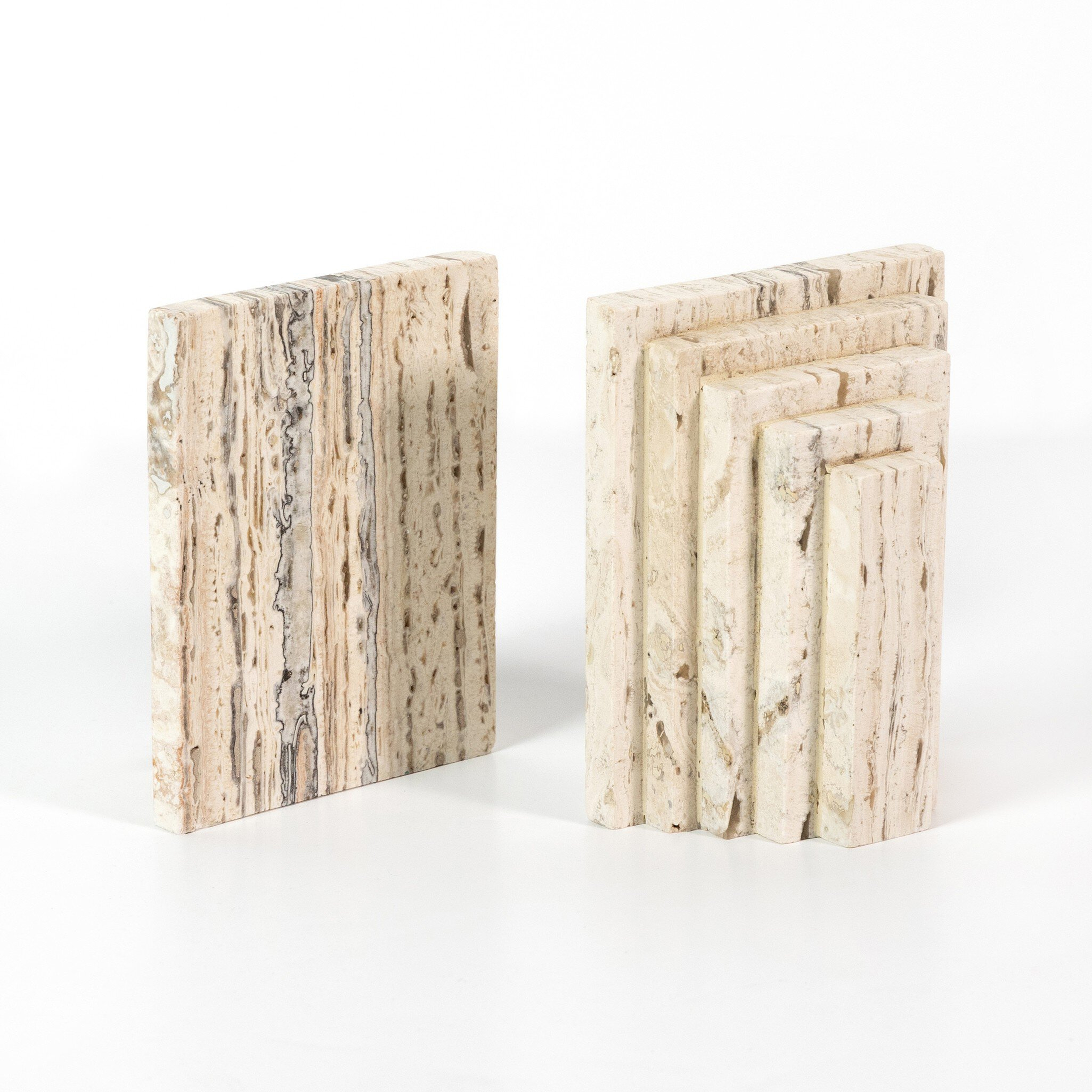 Stepped Bookends - White Travertine - Four Hands