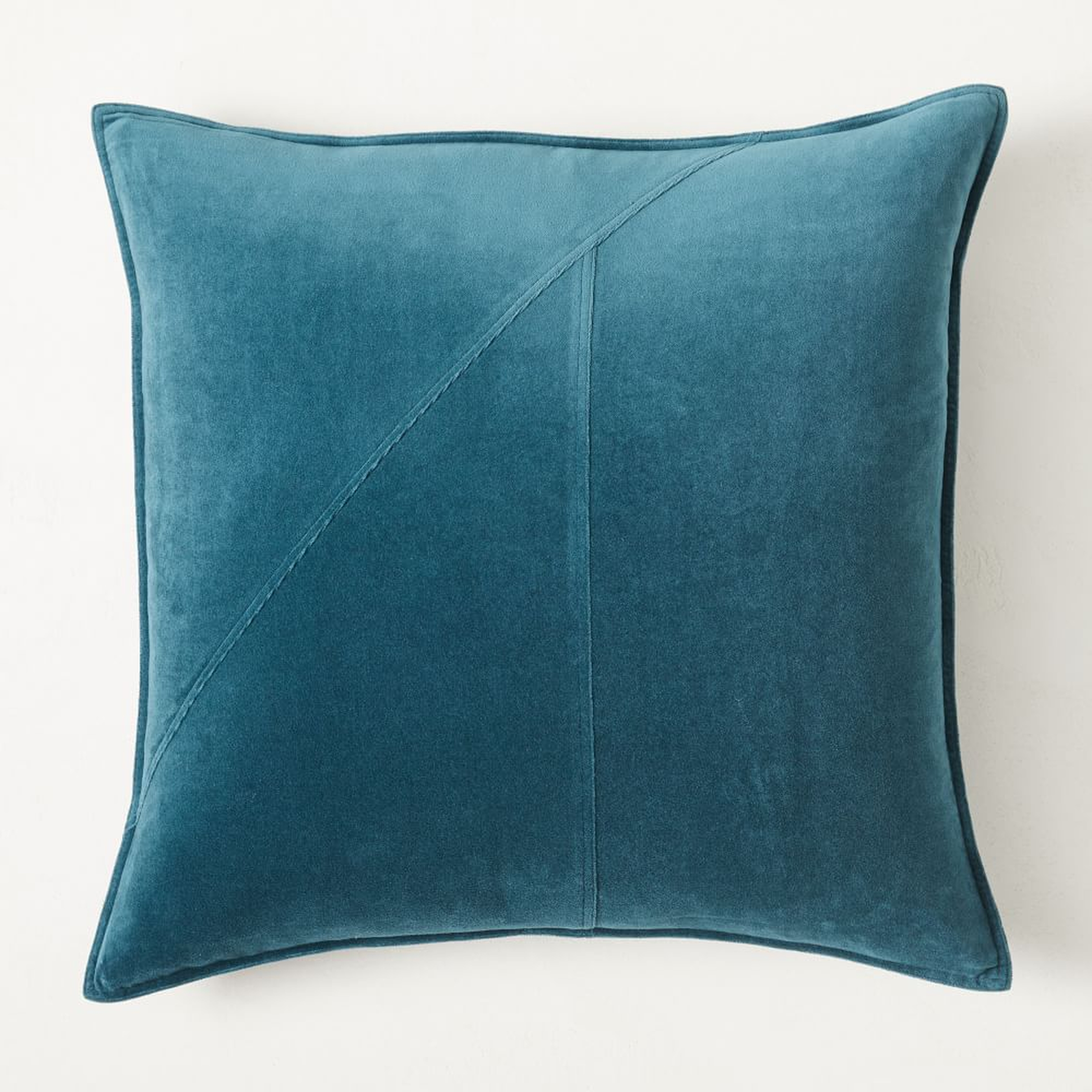 Washed Cotton Velvet Pillow Cover, 24"x24", Blue Teal - West Elm