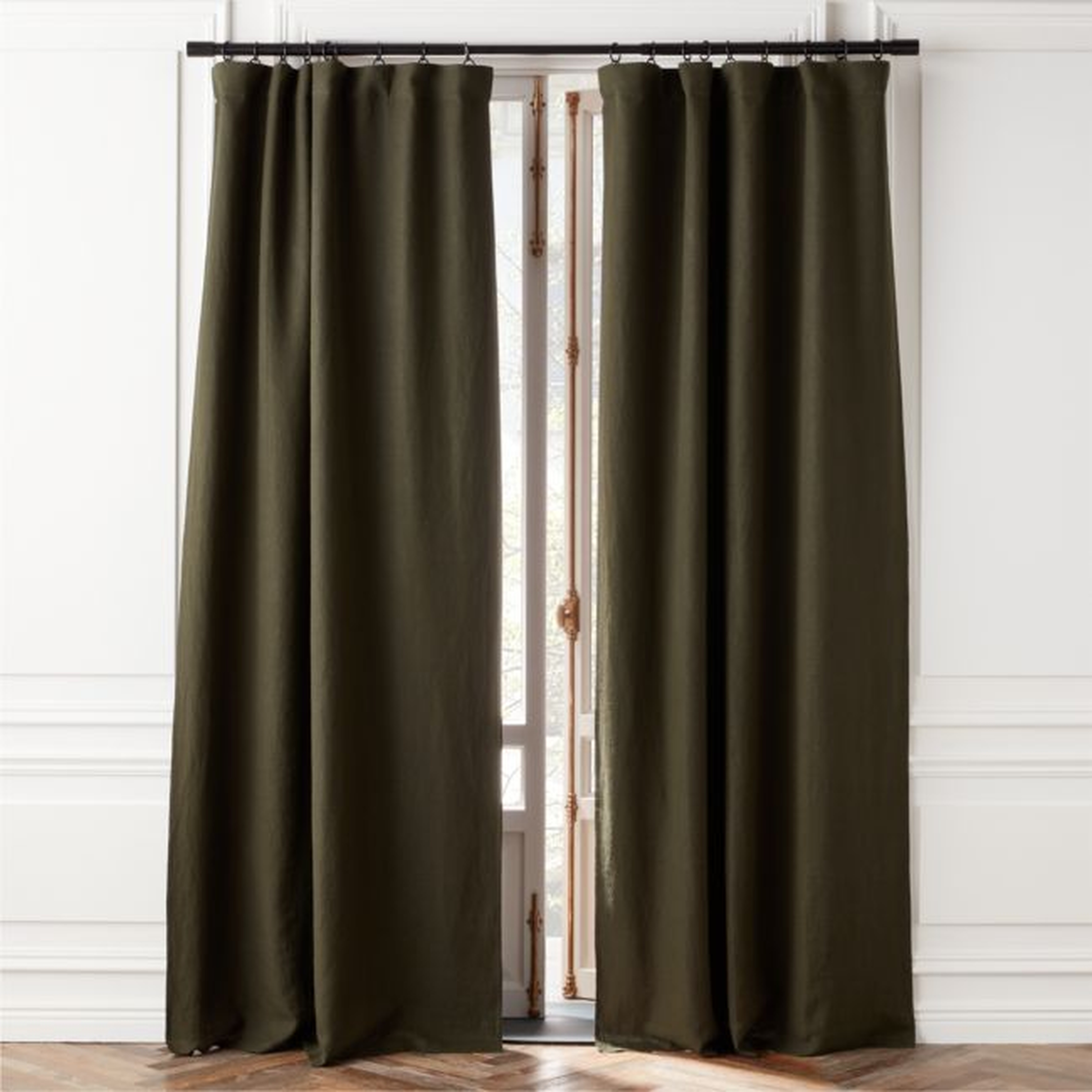EUROPEAN FLAX™-Certified Linen Forest Green Blackout Window Curtain Panel 48''x96" - CB2