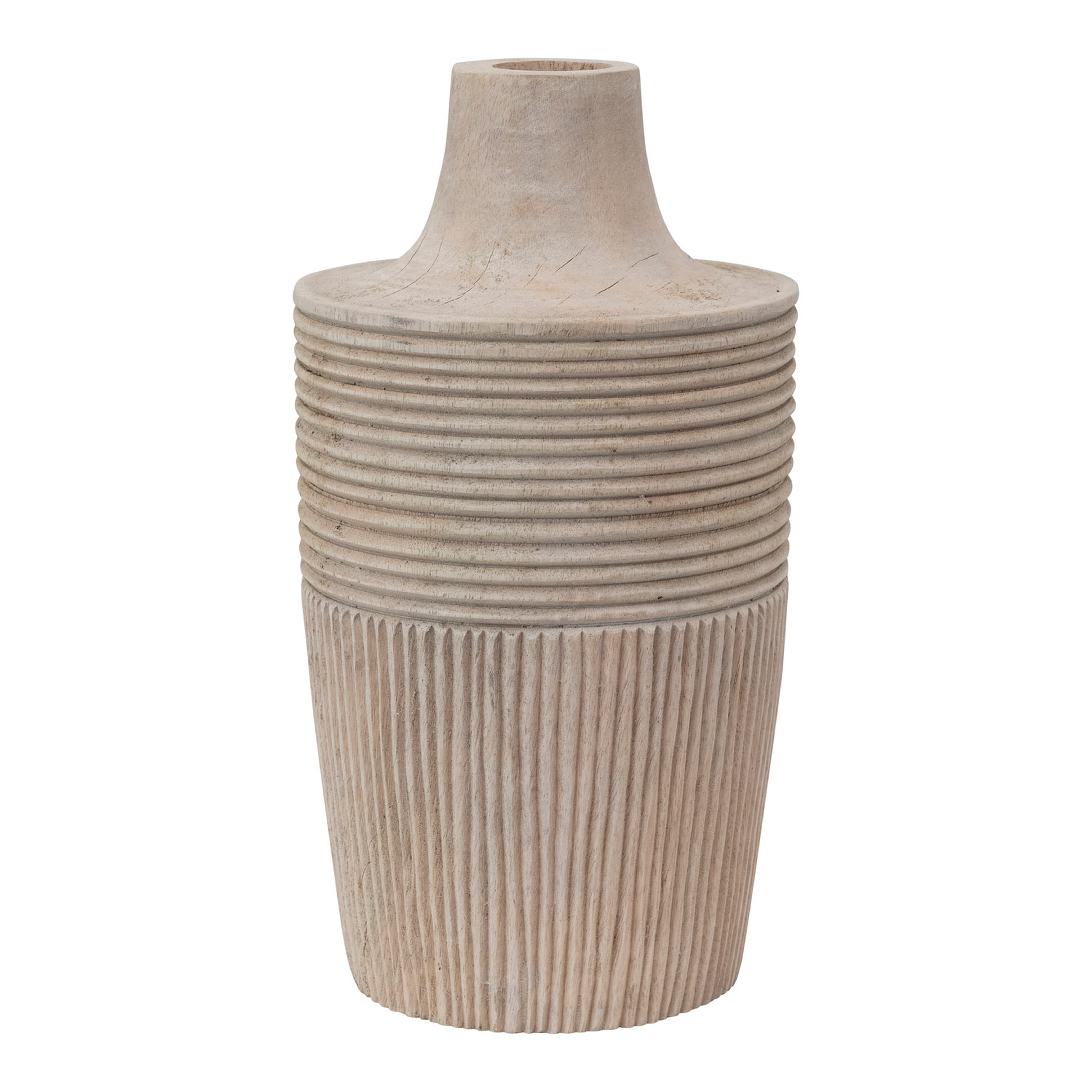 Decorative Hand-Carved Mango Wood Vase - Moss & Wilder