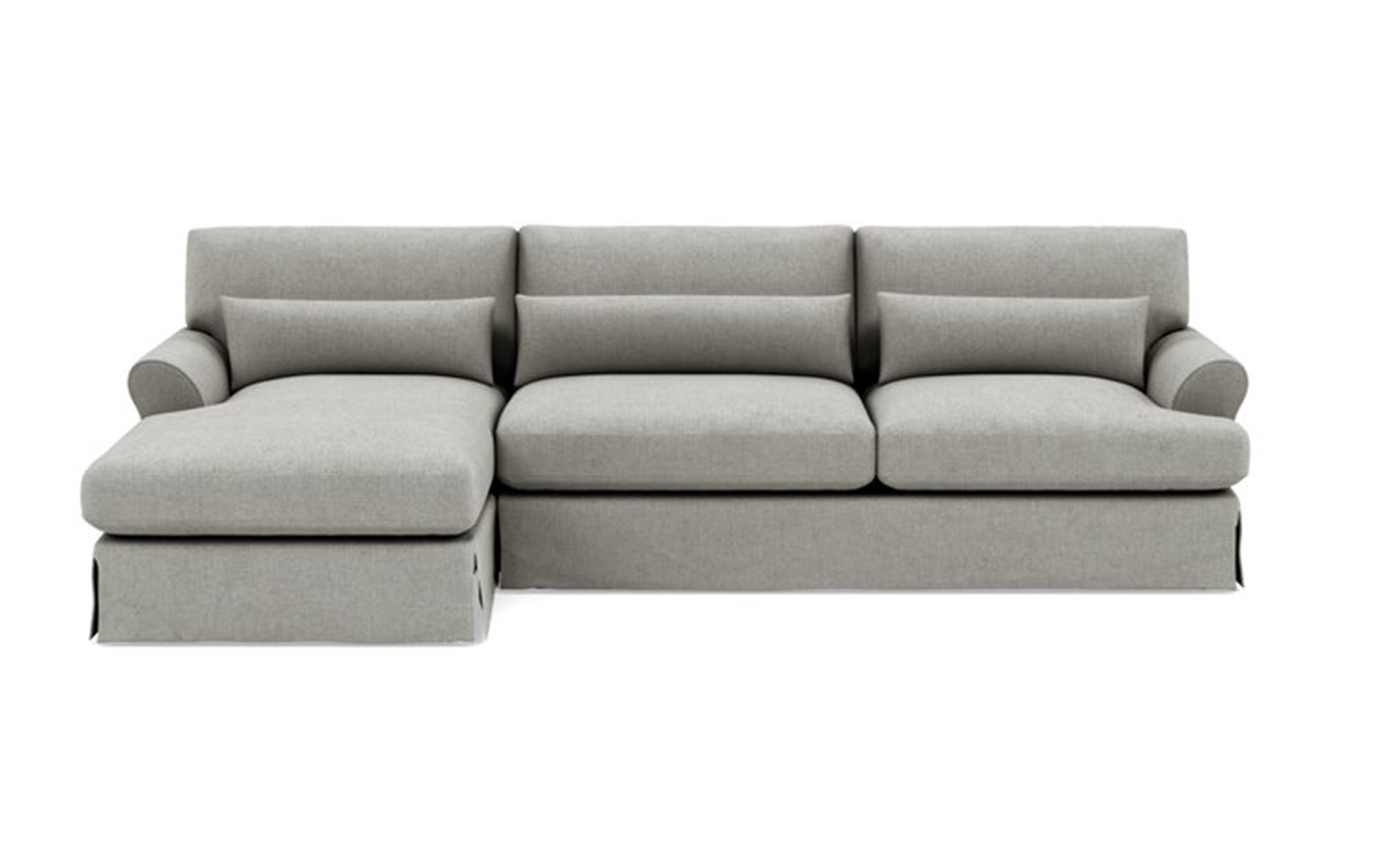 Maxwell Slipcovered Left Sectional with Grey Ore Fabric and Natural Oak with Antique Cap legs - Interior Define