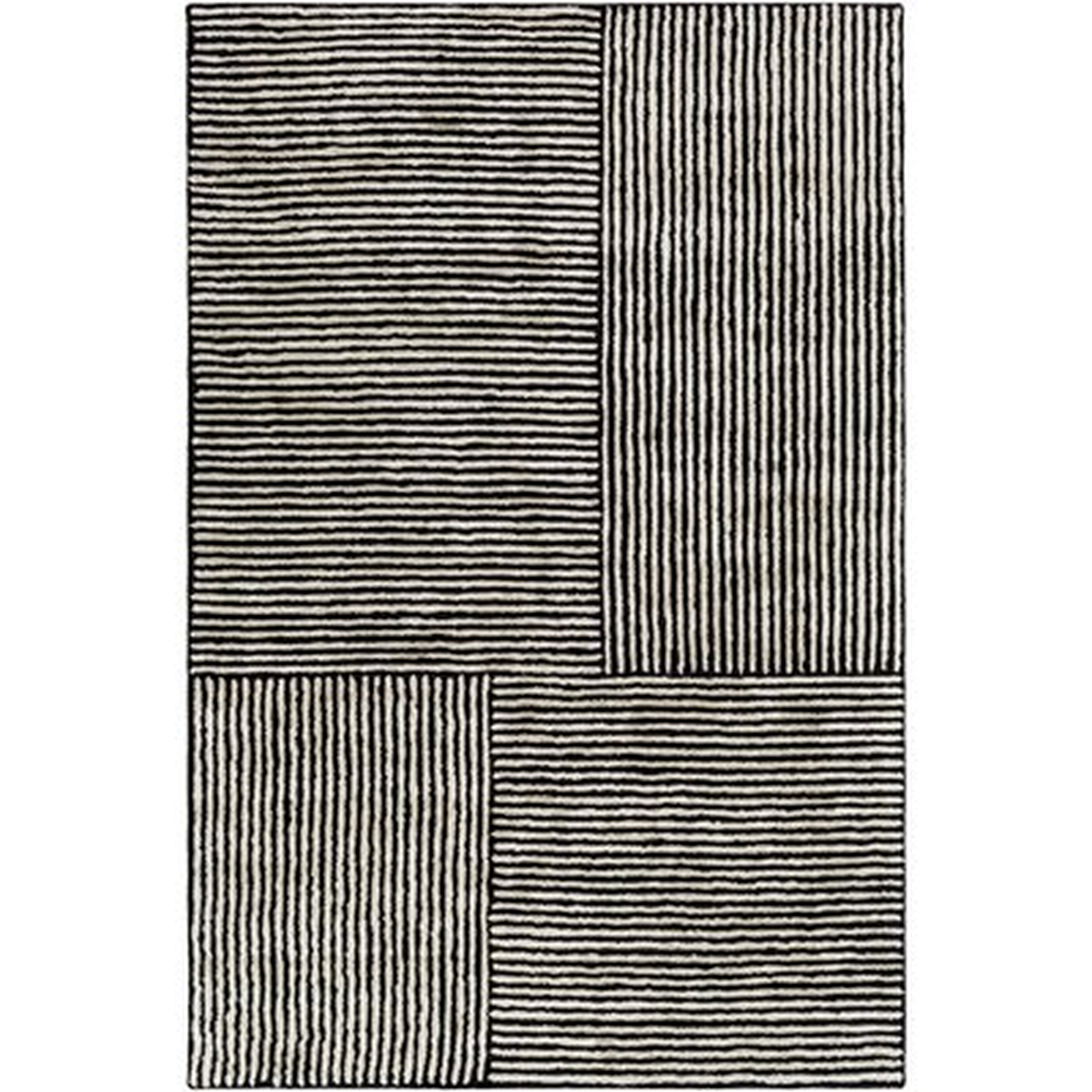 Aldrina Striped Handmade Tufted Black/Ivory Area Rug - Wayfair