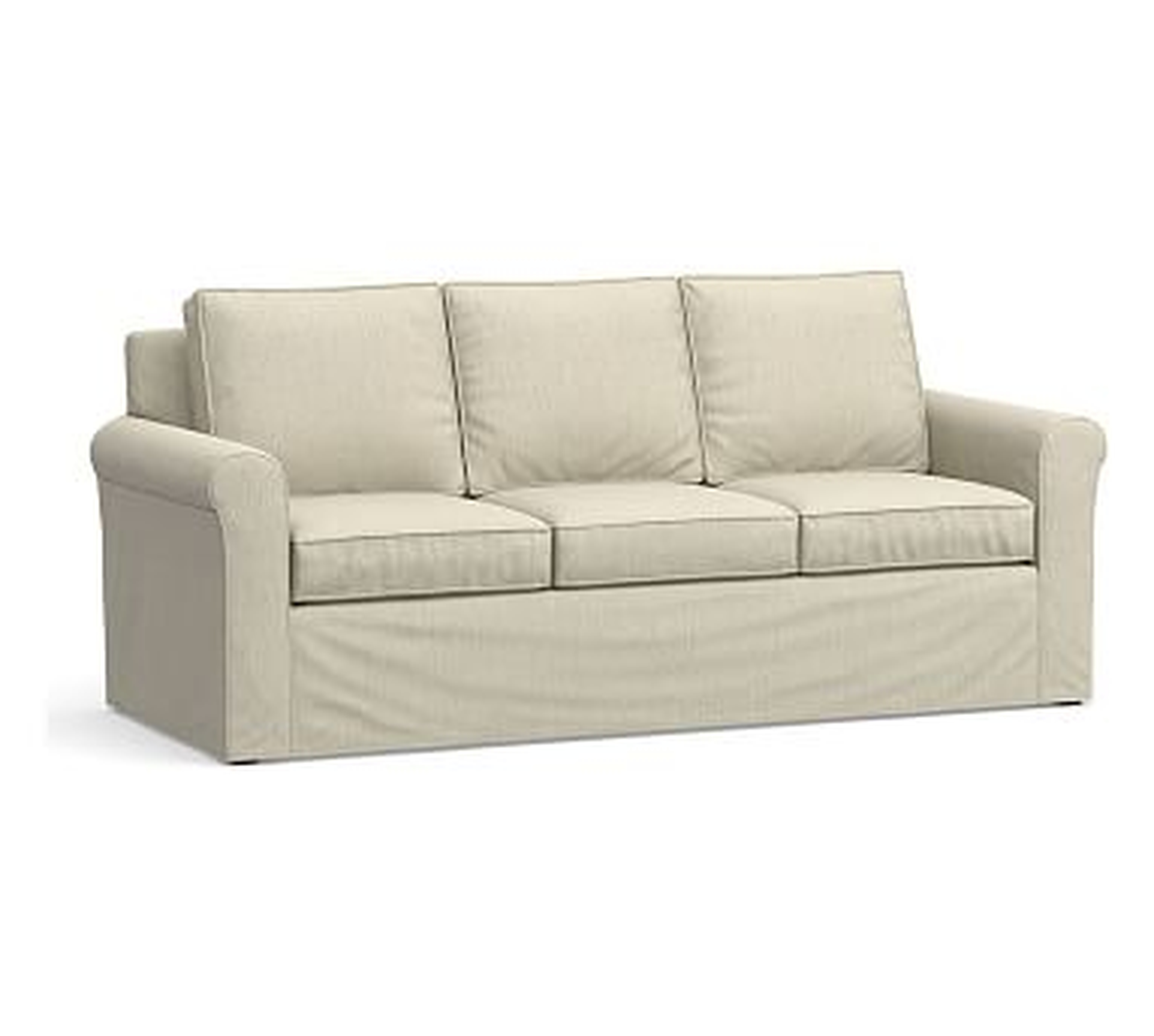Cameron Roll Arm Slipcovered Sofa 88" 3-Seater, Polyester Wrapped Cushions, Chenille Basketweave Oatmeal - Pottery Barn