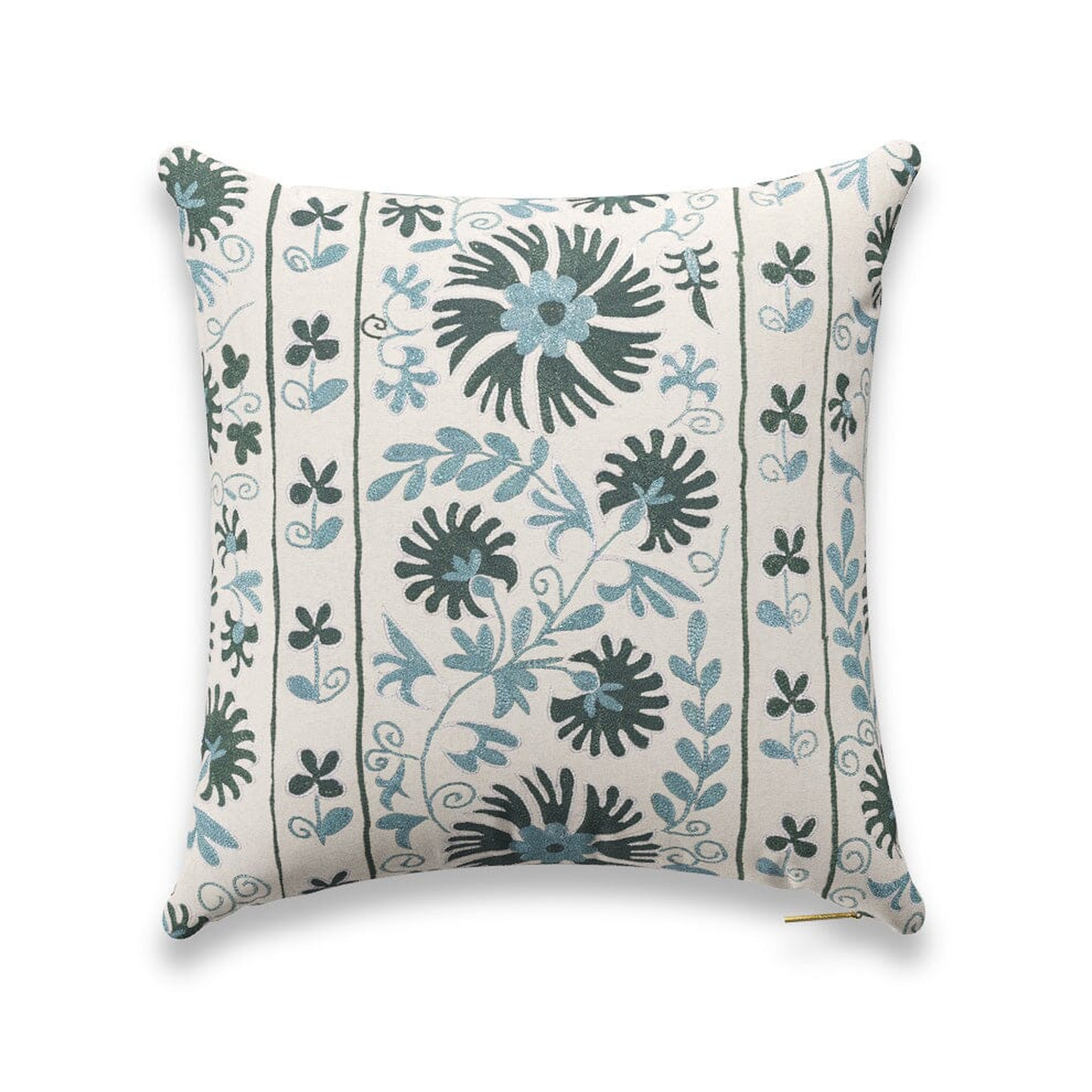 Sage Ribbon Suzani Pillow by St. Frank | Blue | 22" W x 22" H | Linen - St. Frank