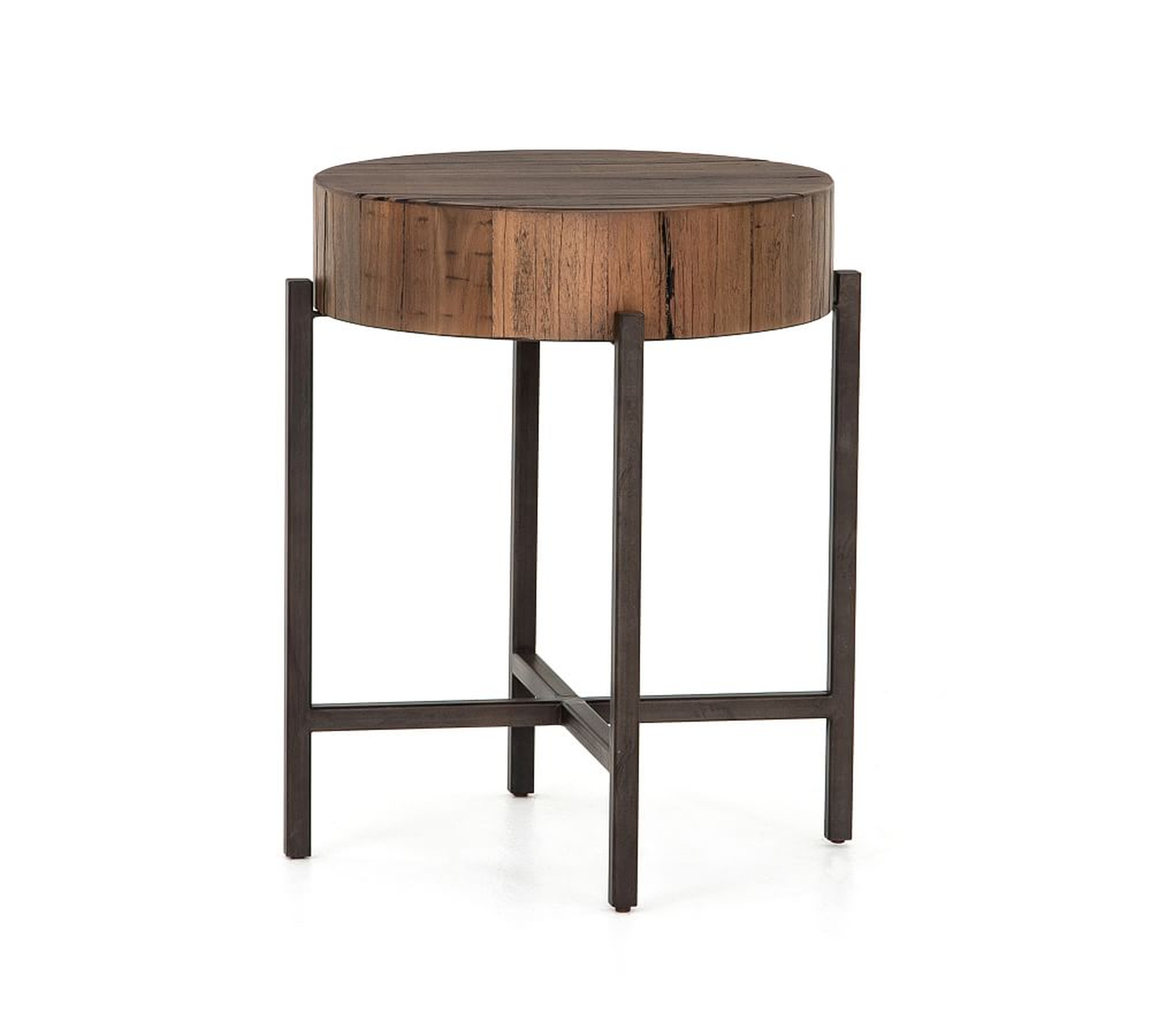 Fargo Reclaimed Wood Round End Table, Natural Brown - Pottery Barn