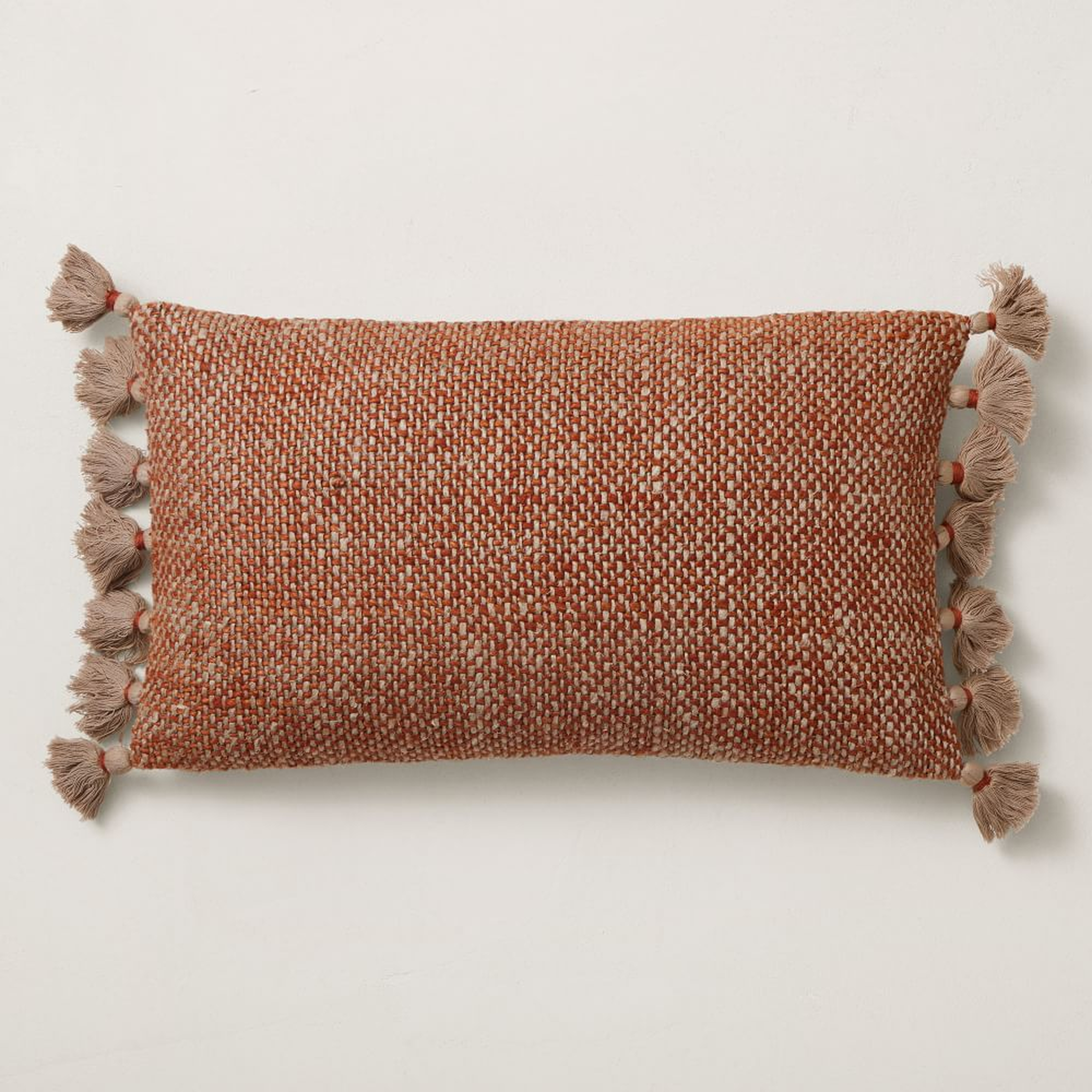 Two Tone Chunky Linen Tassels Pillow Cover, 12"x21", Copper, Set of 2 - West Elm