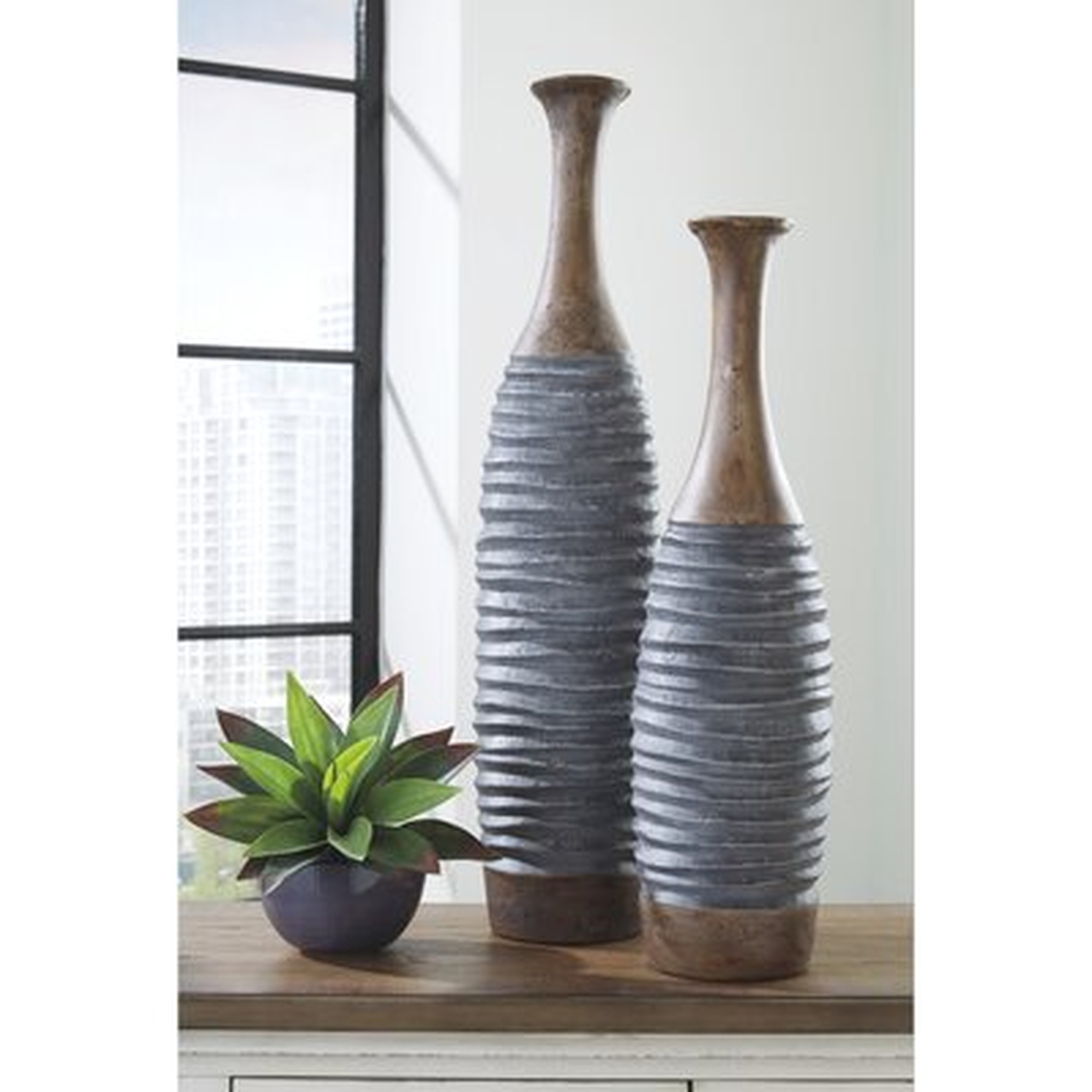2 Piece Suranne Gray Resin Floor Vase Set - Wayfair