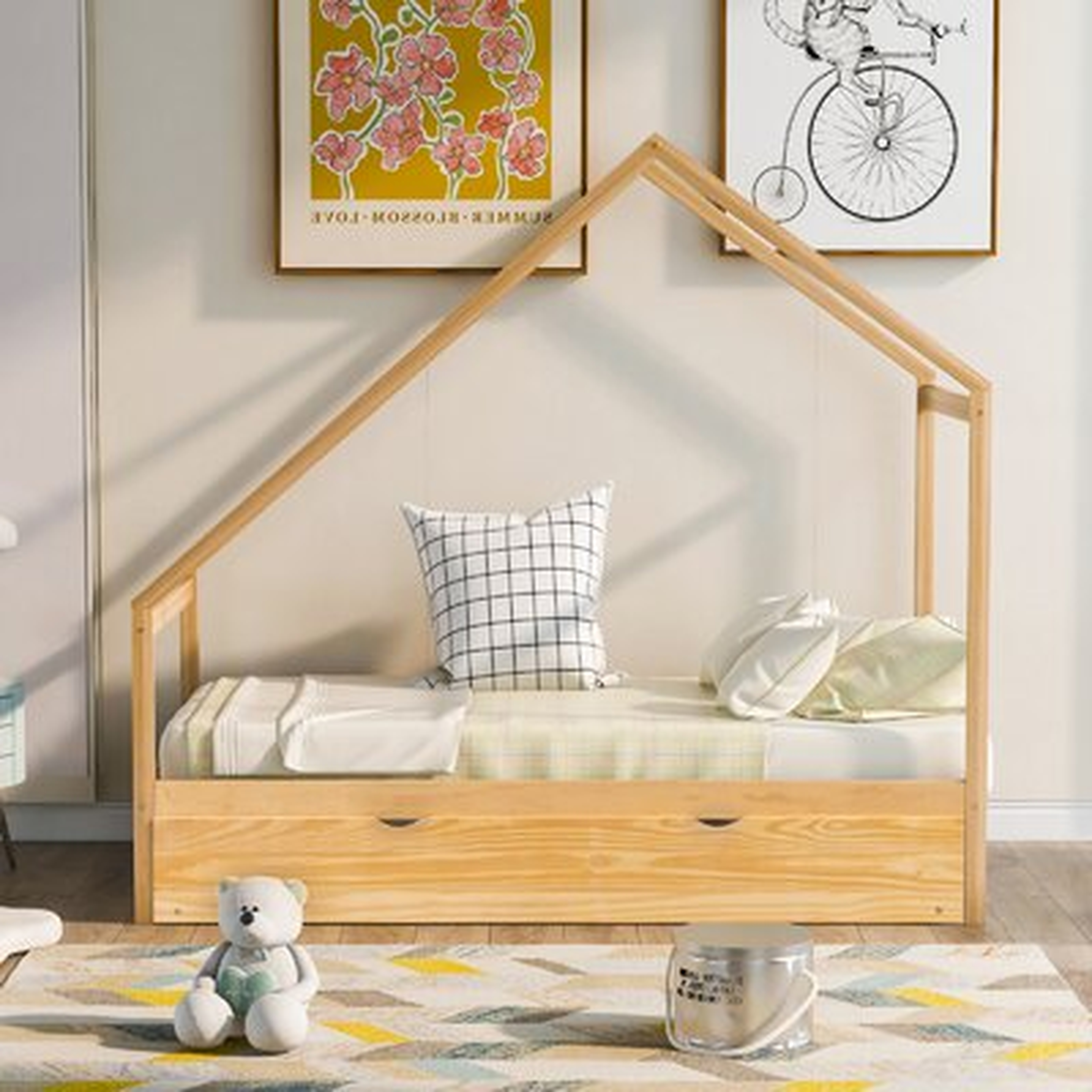 Twin Size Wooden House Bed With Twin Size Trundle - Wayfair