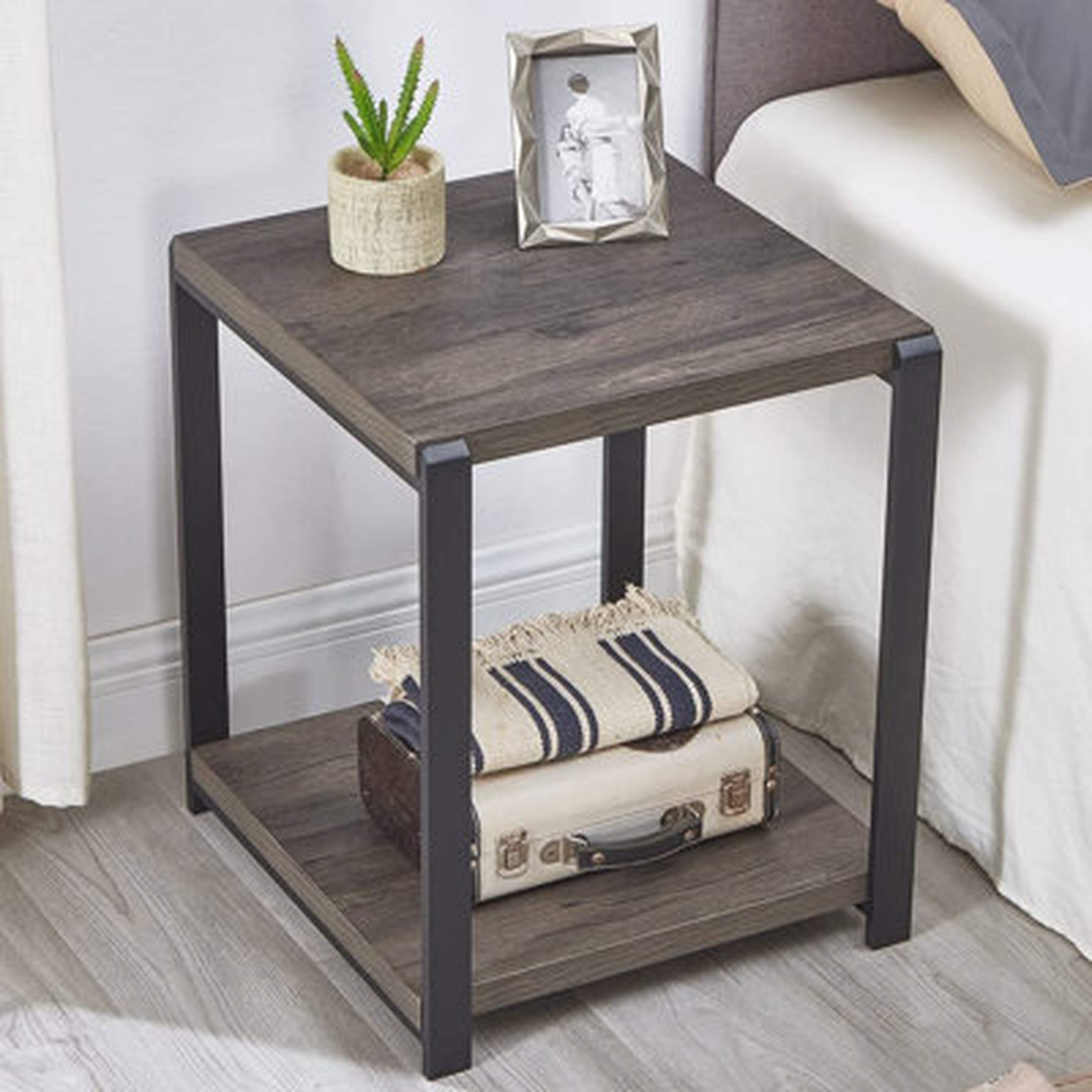 End Table With Storage Shelf,Vintage Side Table For Living Room,Rustic Wood And Metal Nightstand For Bedroom, - Wayfair