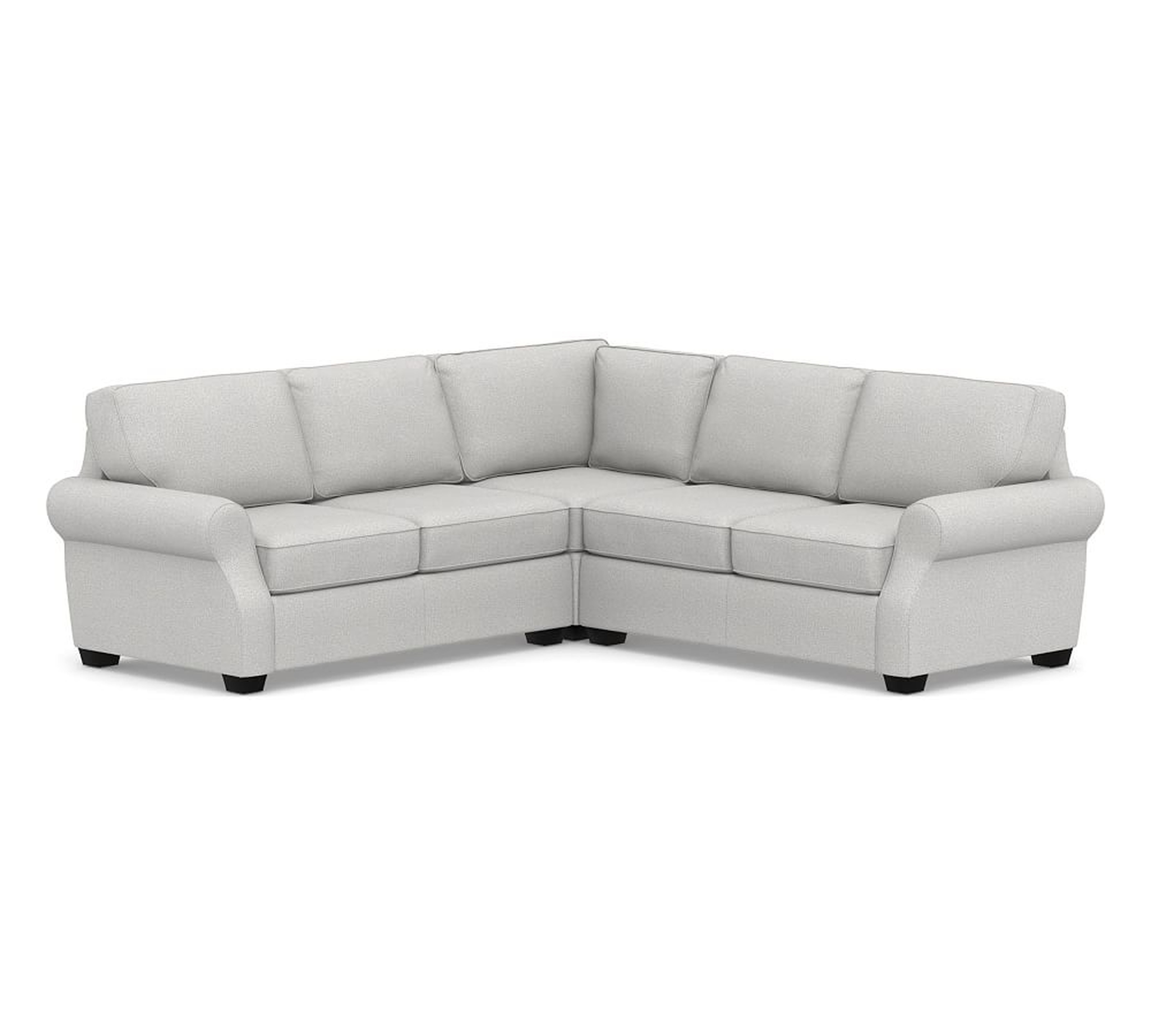 SoMa Fremont Roll Arm Upholstered 3-Piece L-Shaped Corner Sectional, Polyester Wrapped Cushions, Park Weave Ash - Pottery Barn