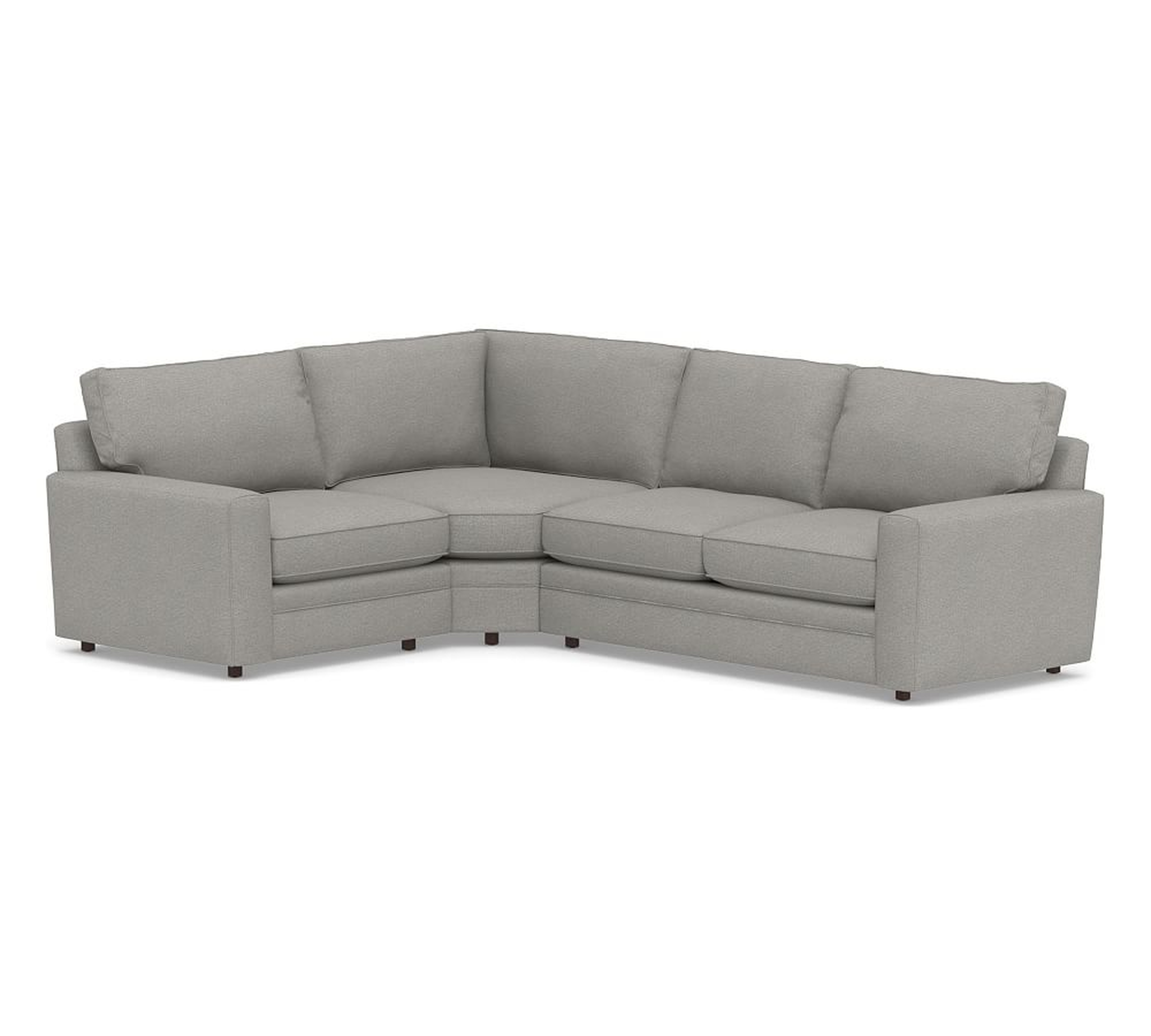 Pearce Square Arm Upholstered Right Arm 3-Piece Wedge Sectional, Down Blend Wrapped Cushions, Performance Heathered Basketweave Platinum - Pottery Barn