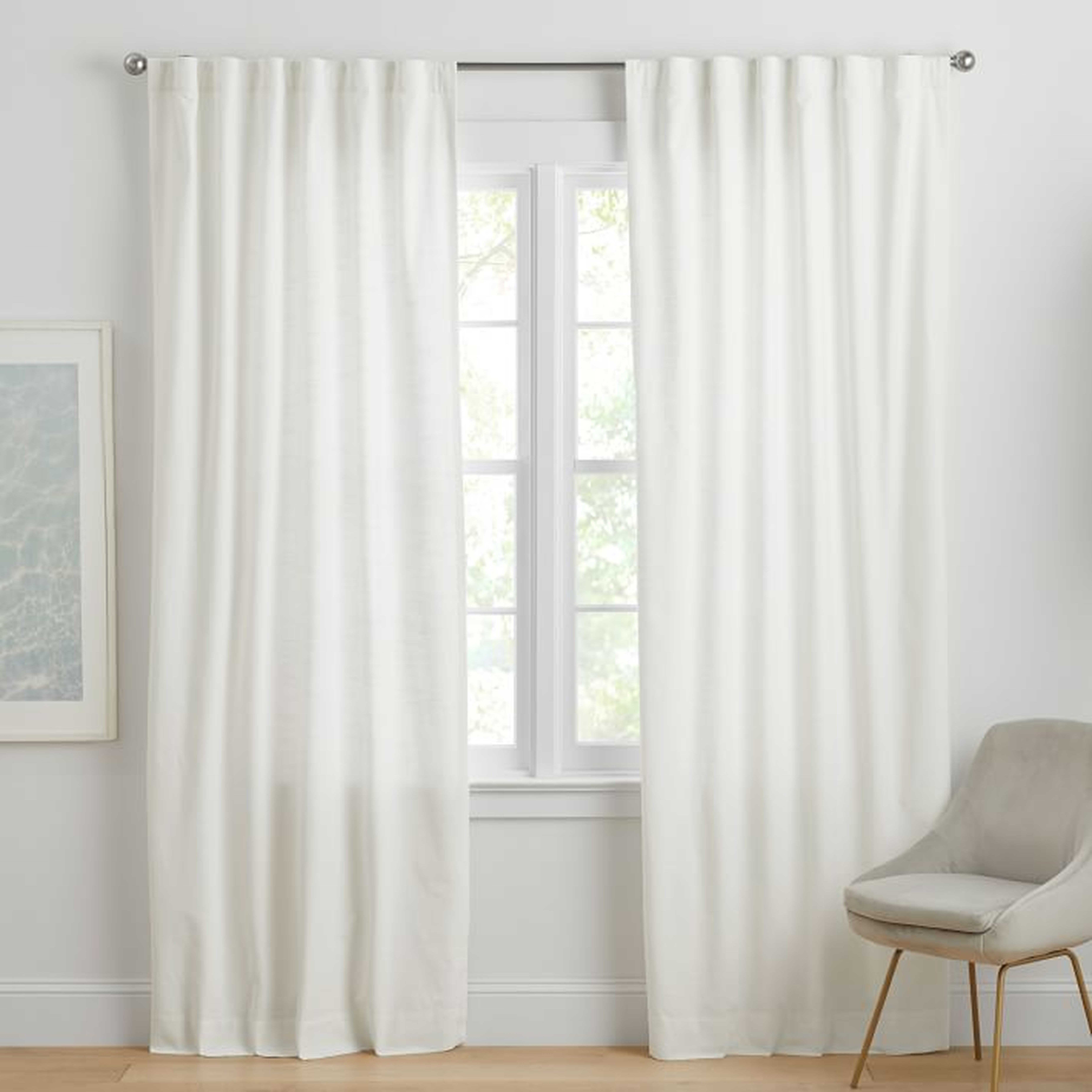 Cotton Linen Semi-Sheer Curtain, White, 44" x 96" - Pottery Barn Teen