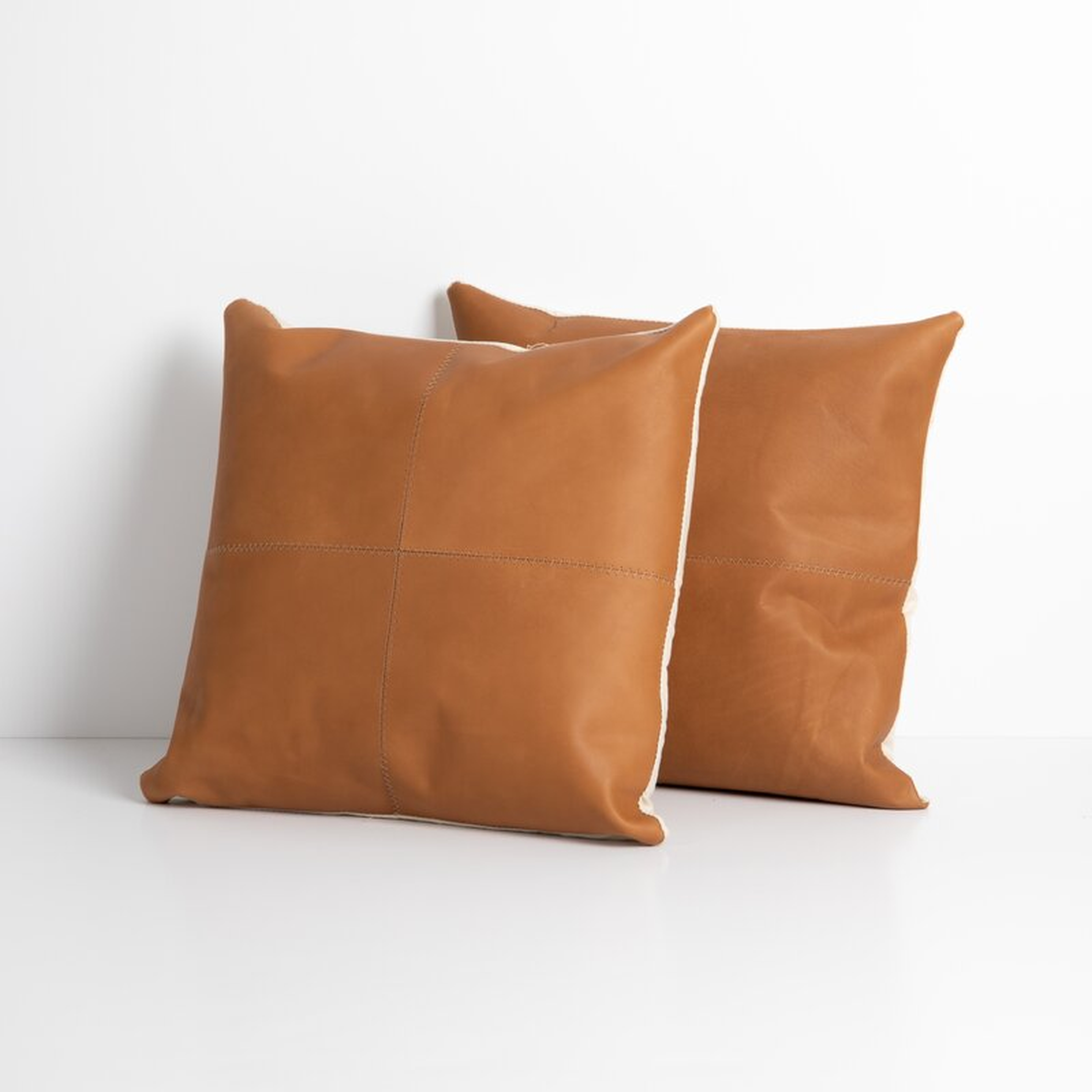 Four Hands Mateo Square Leather Pillow Cover & Insert Color: Whiskey - Perigold