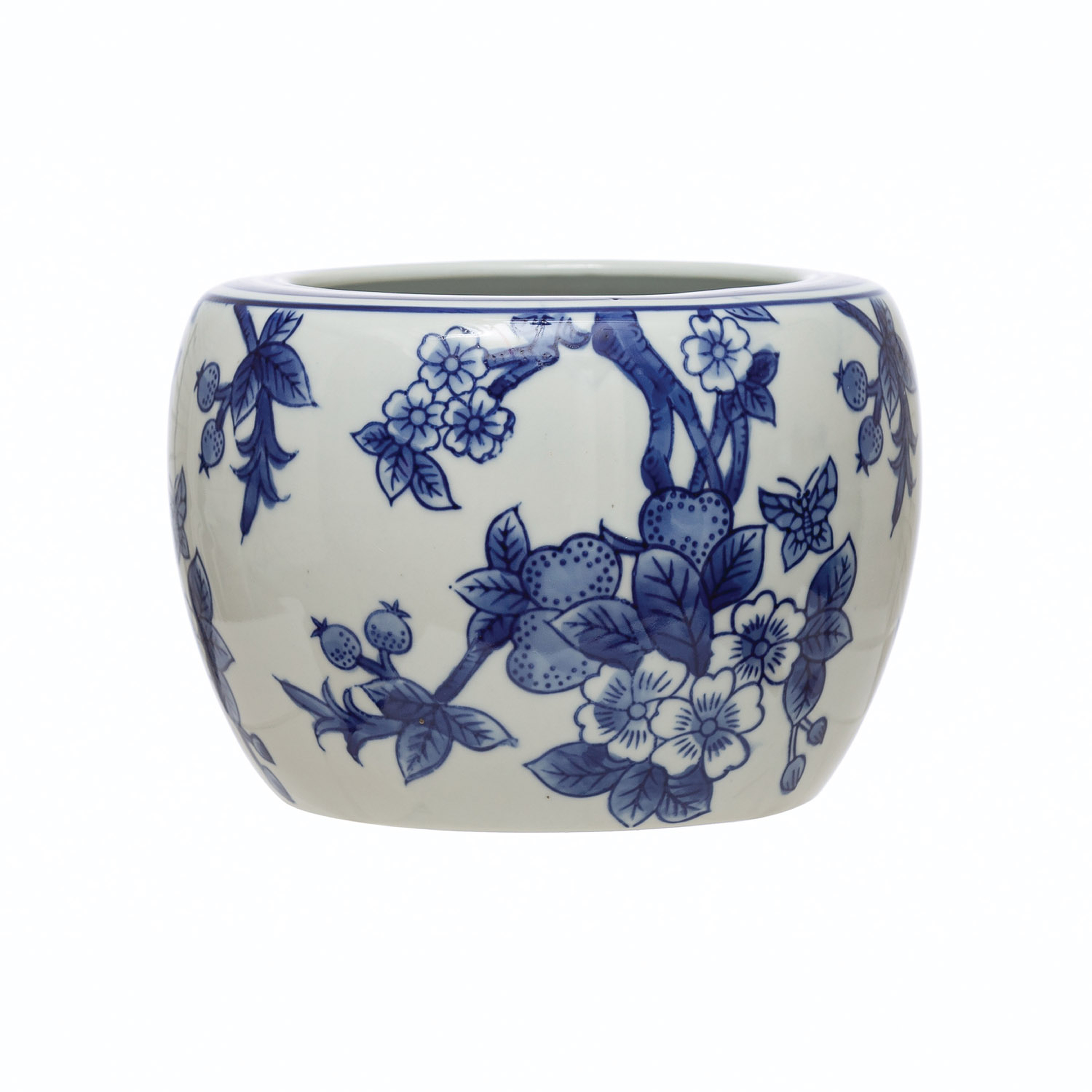 Stoneware Planter with Floral Pattern - Creative Co-Op