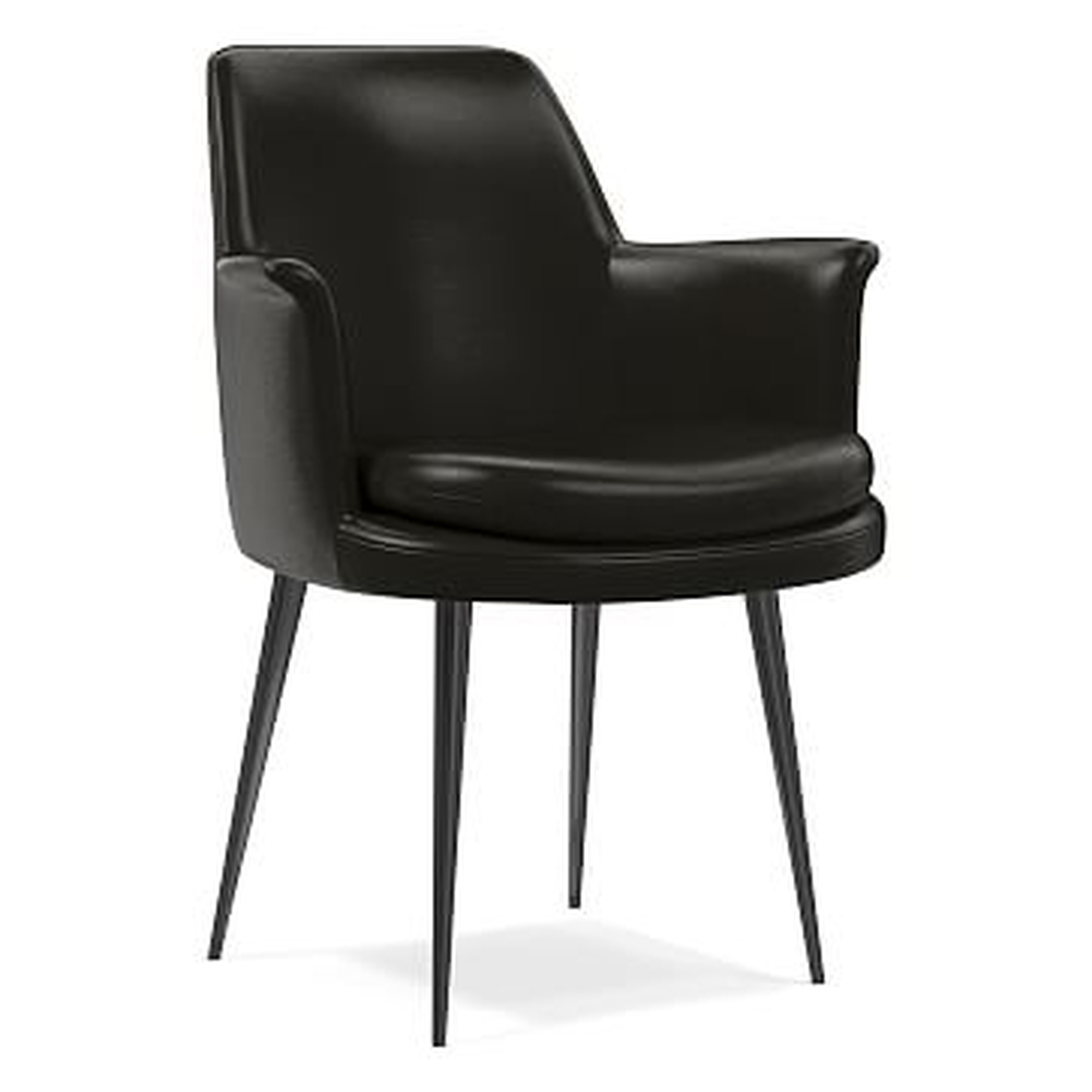 Finley Wing Dining Chair, Parc Leather, Black, Gunmetal - West Elm