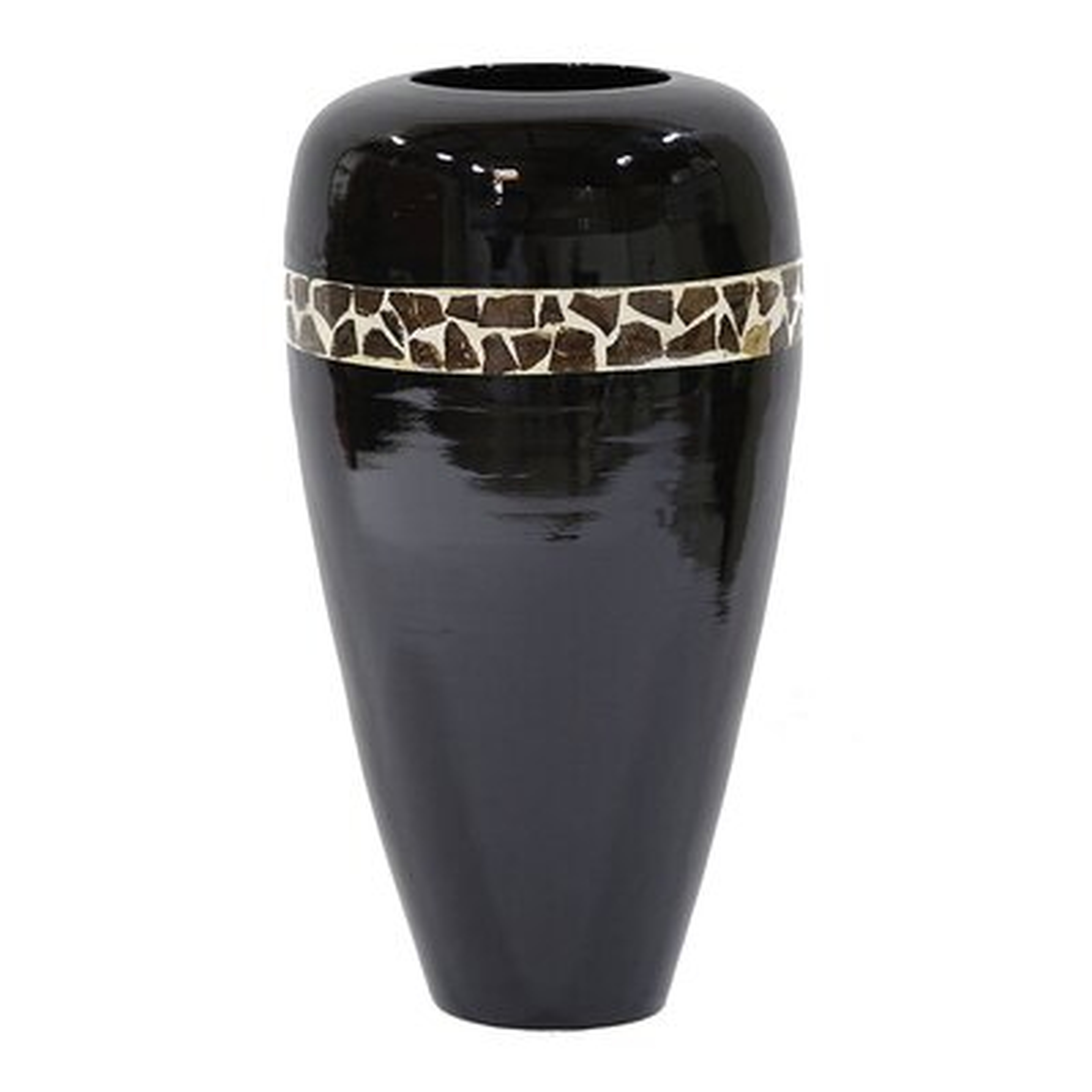 10.25" X 10.25" X 19" Black Lacquer With Brown Coconut Shell Bamboo Spun Bamboo Vase - Wayfair