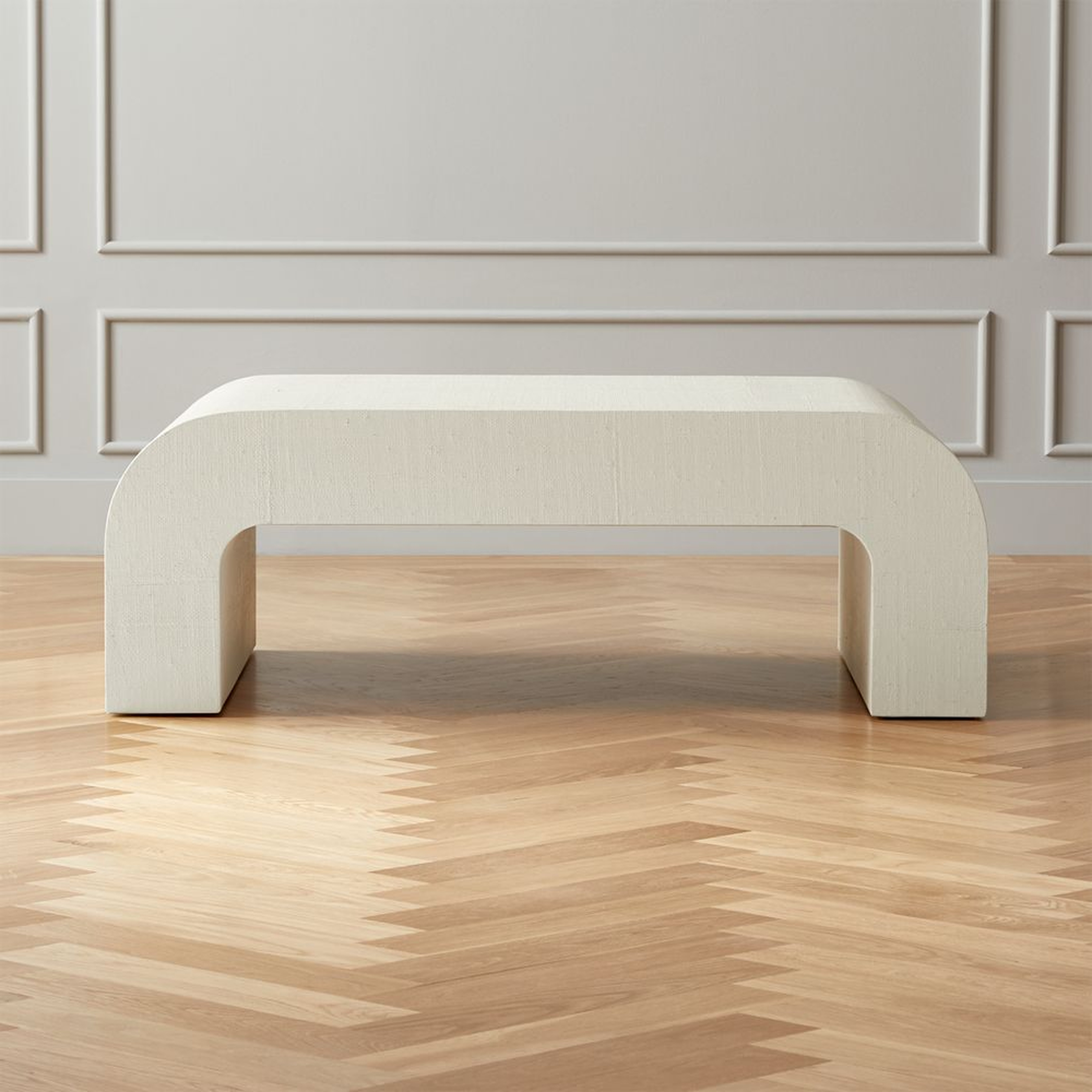 Horseshoe White Lacquered Linen Coffee Table - CB2