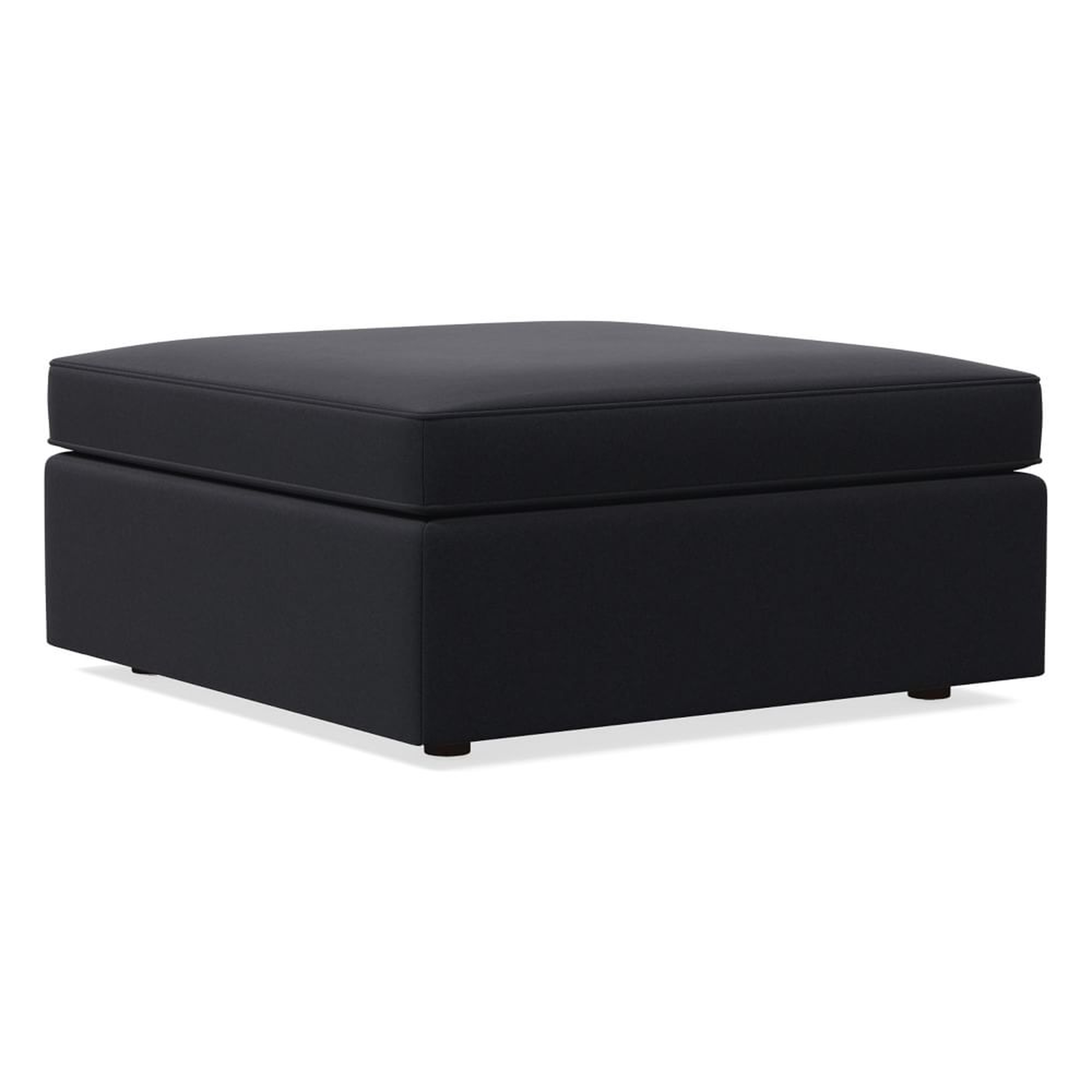 Harris Large Square Ottoman, Poly, Performance Velvet, Black, Concealed Supports - West Elm