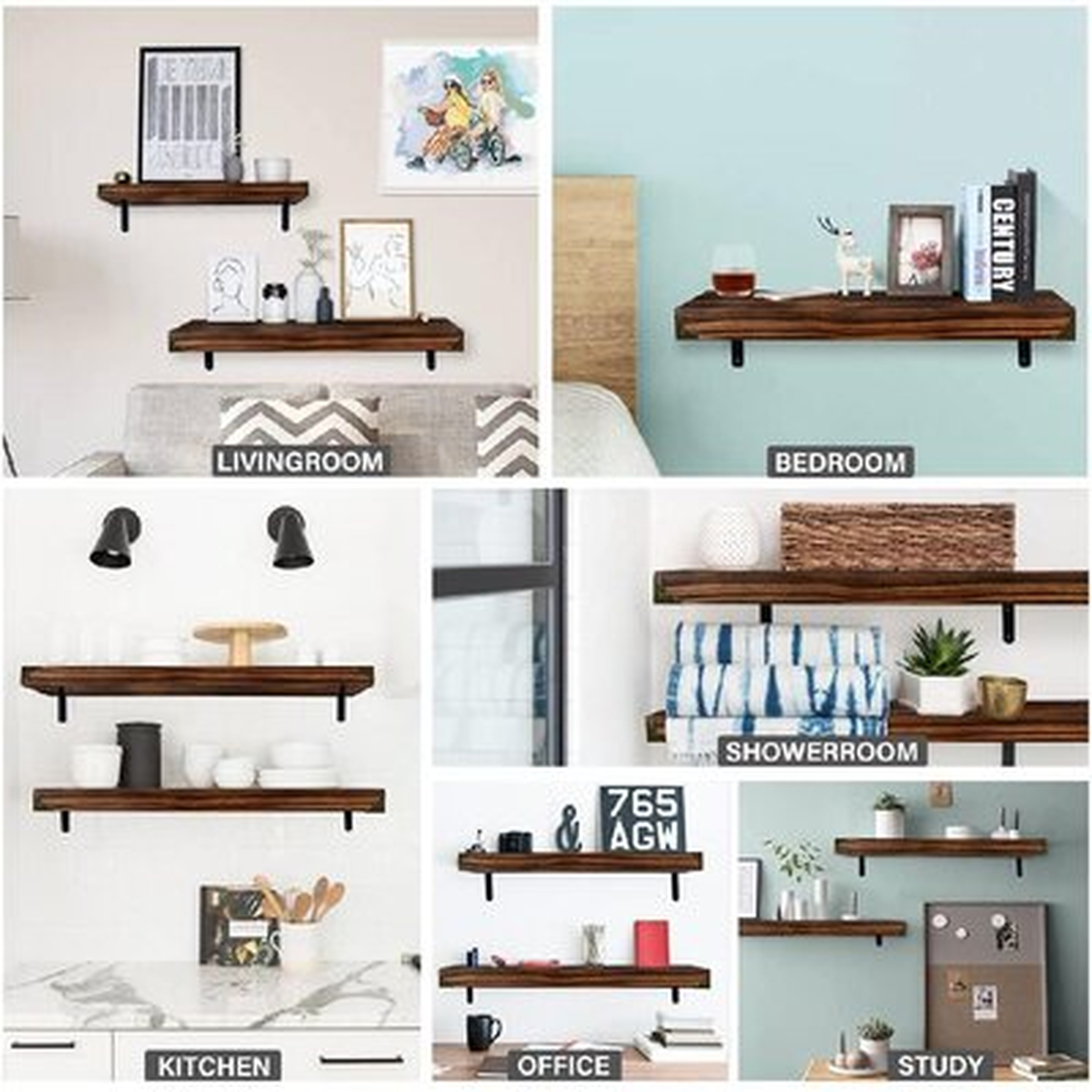 Floating Shelf Solid Wood Wall Shelves Long Thick Wide Rustic Wooden Storage Shelves With Bracket Wall Mounted Shelving Décor For Living Room Bedroom Laundry Room Kitchen - Wayfair