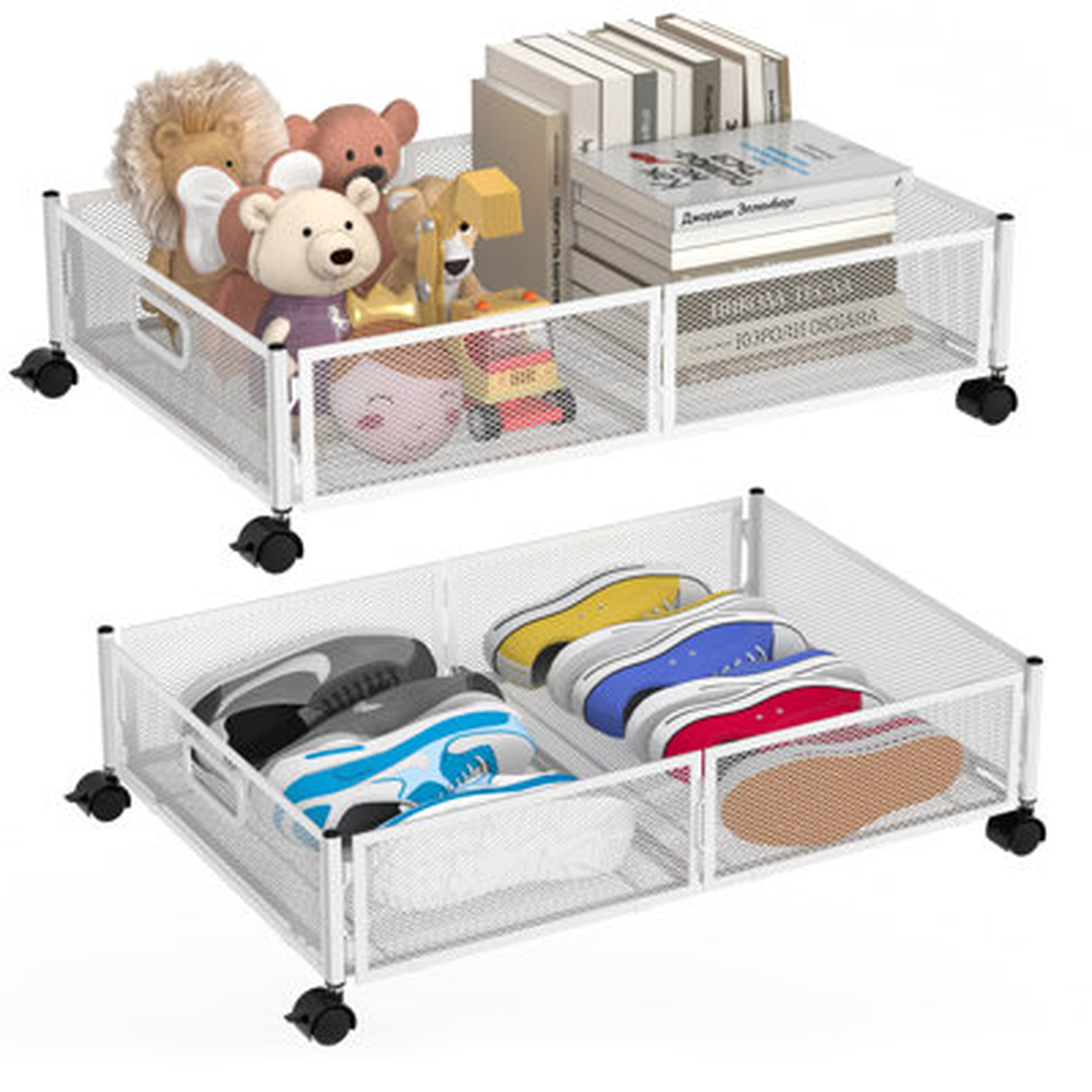 Under Bed Storage Containers,Under Bed Storage With Wheels,Rolling Drawers Shoes Organizer With Storage Bags,Under Bed Storage Bins For Clothes,Blankets,Shoes, Bedding (2 Pack,Black/White) - Wayfair