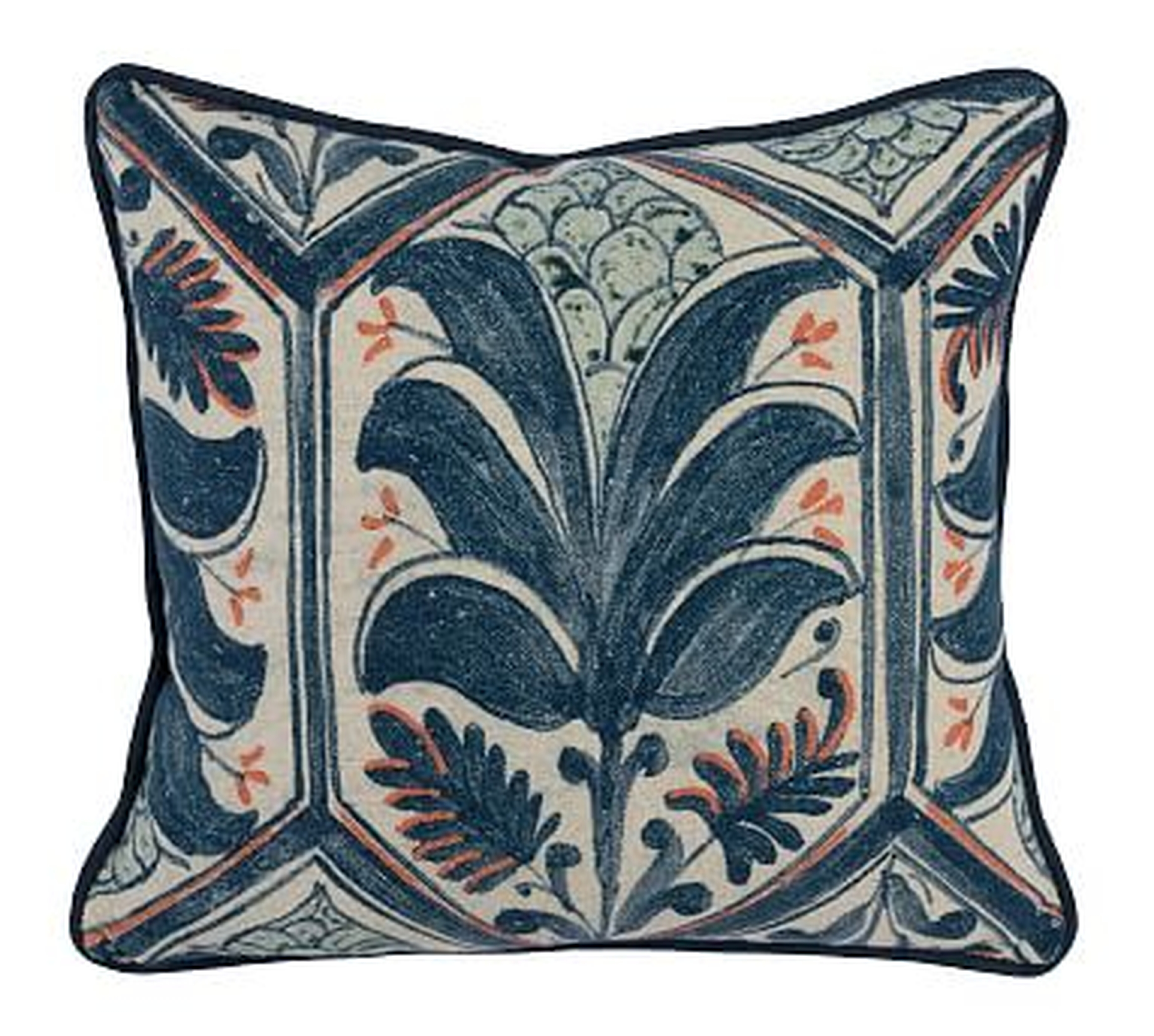 Palm Pillow Cover, 18", Blue/coral - Pottery Barn