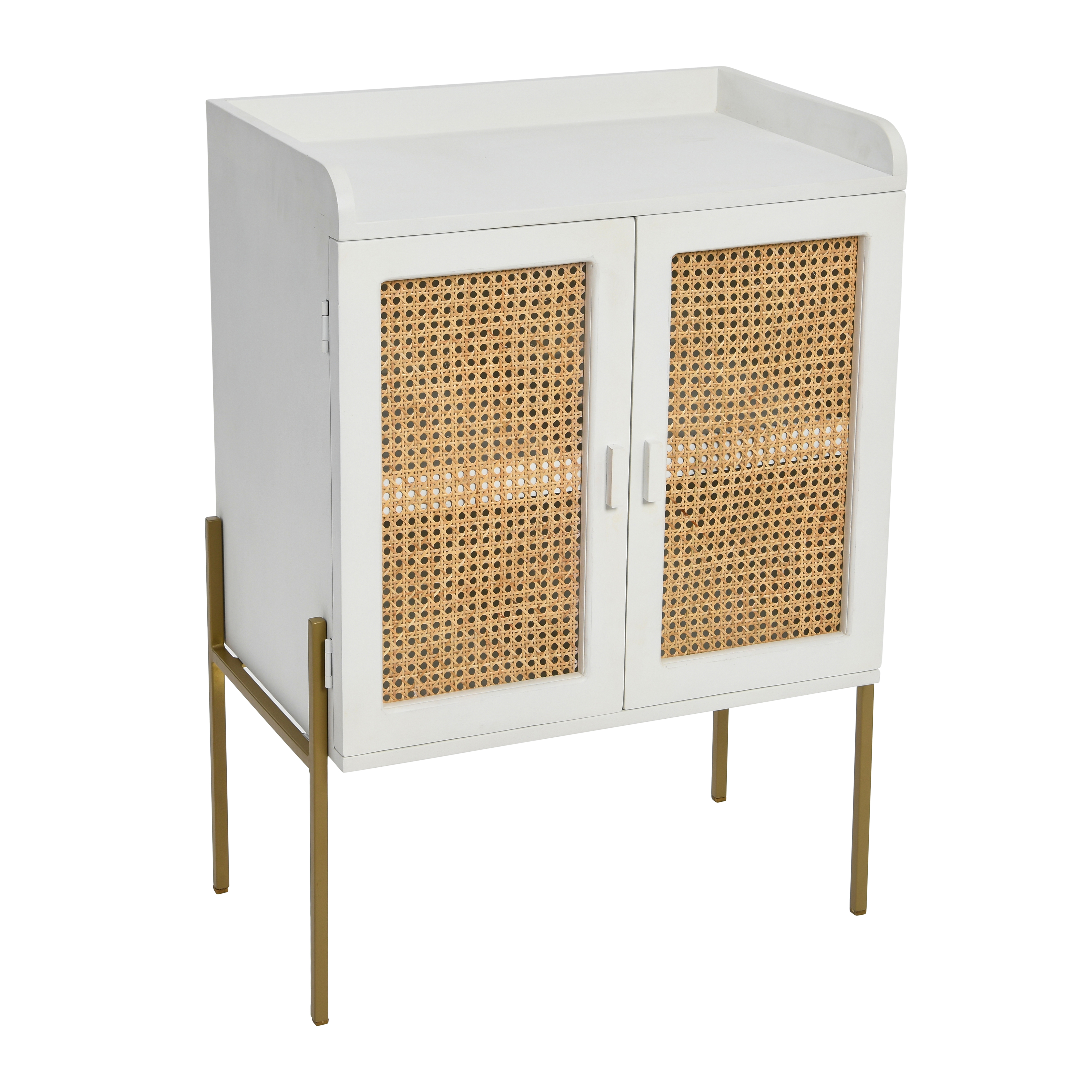 Modern Wood and Metal Bar Cabinet with Cane Panels, White - Creative Co-Op