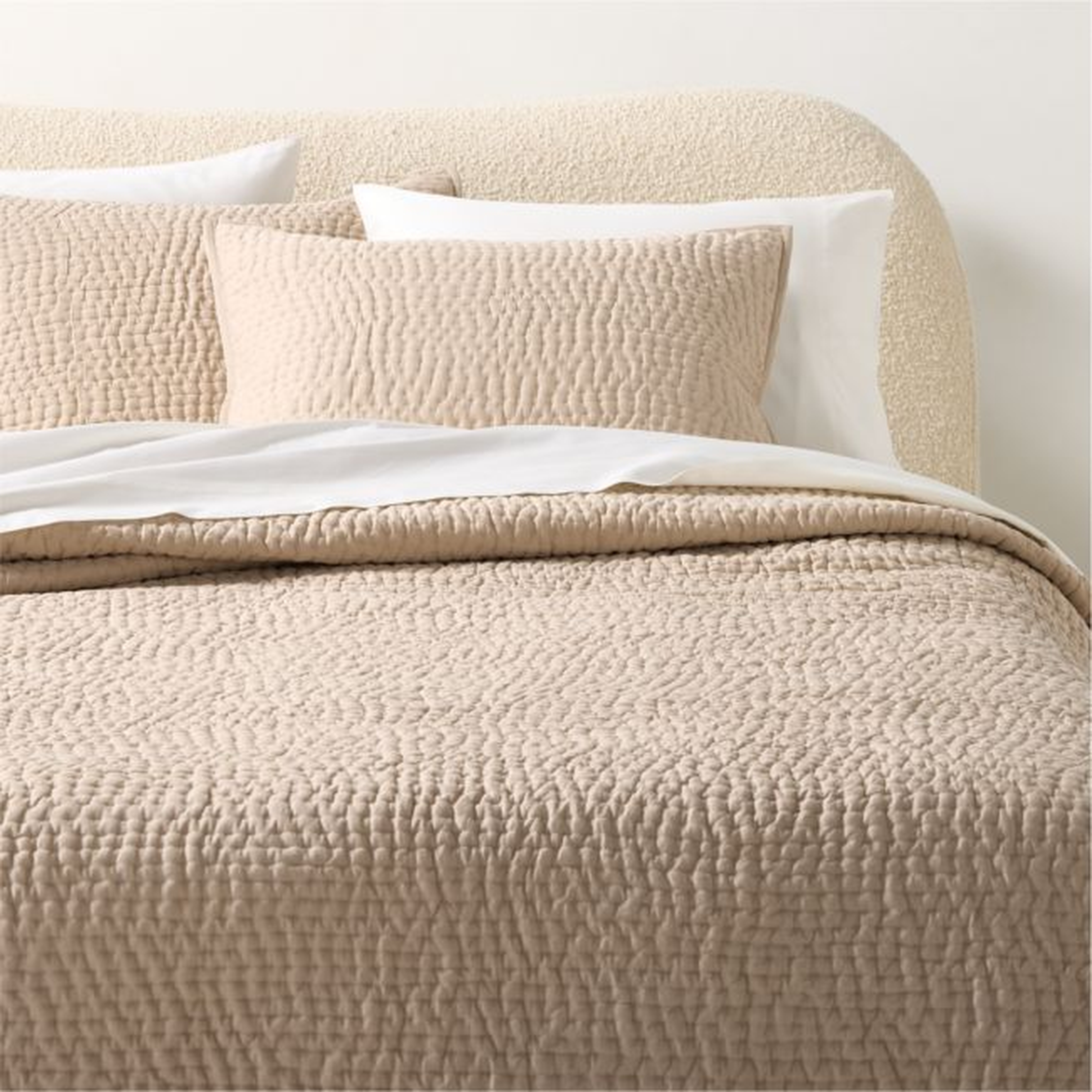 Stitched Organic Cotton Sateen Taupe Full/Queen Quilt - CB2