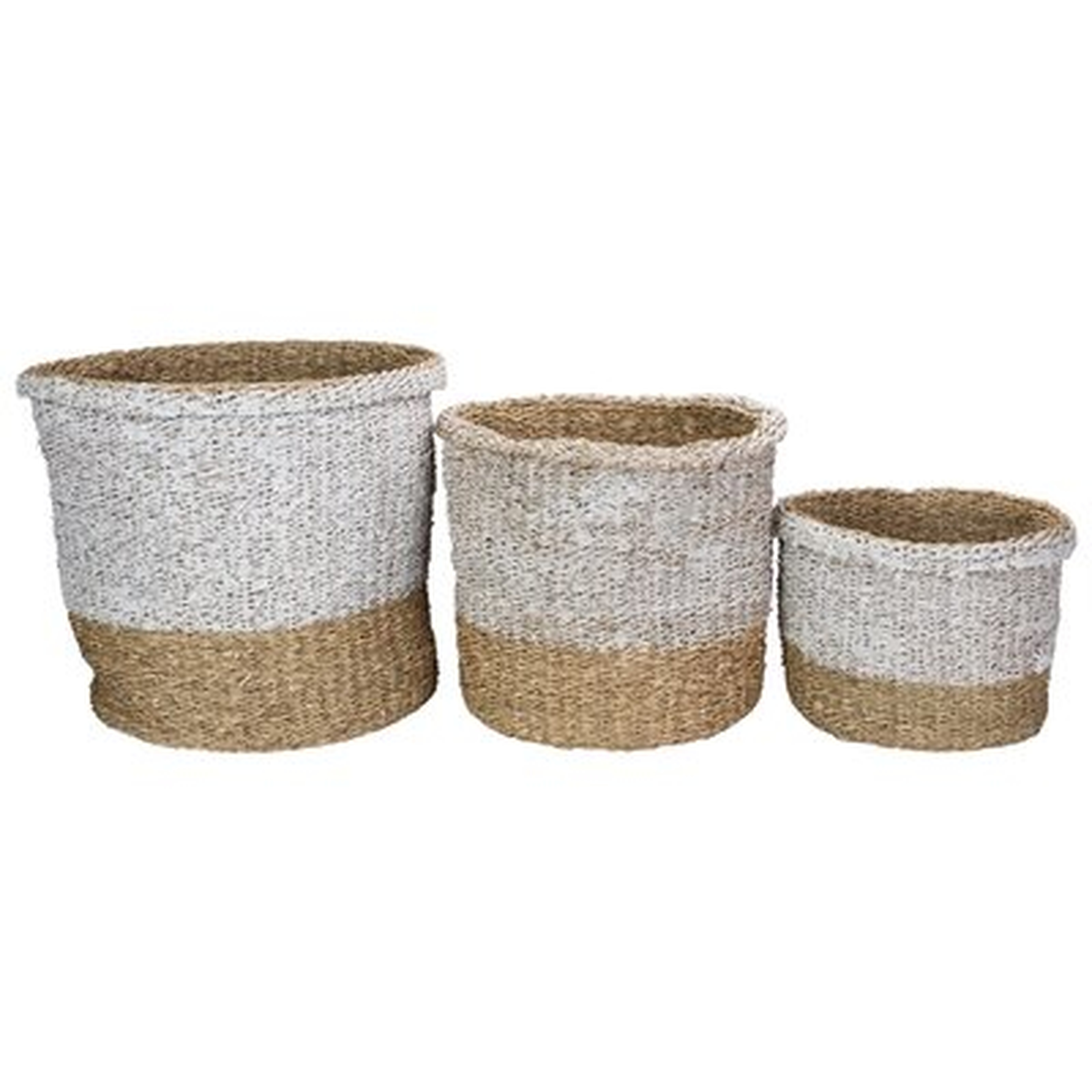 Set Of 3 Beige And White Wicker Table And Floor Baskets - Wayfair