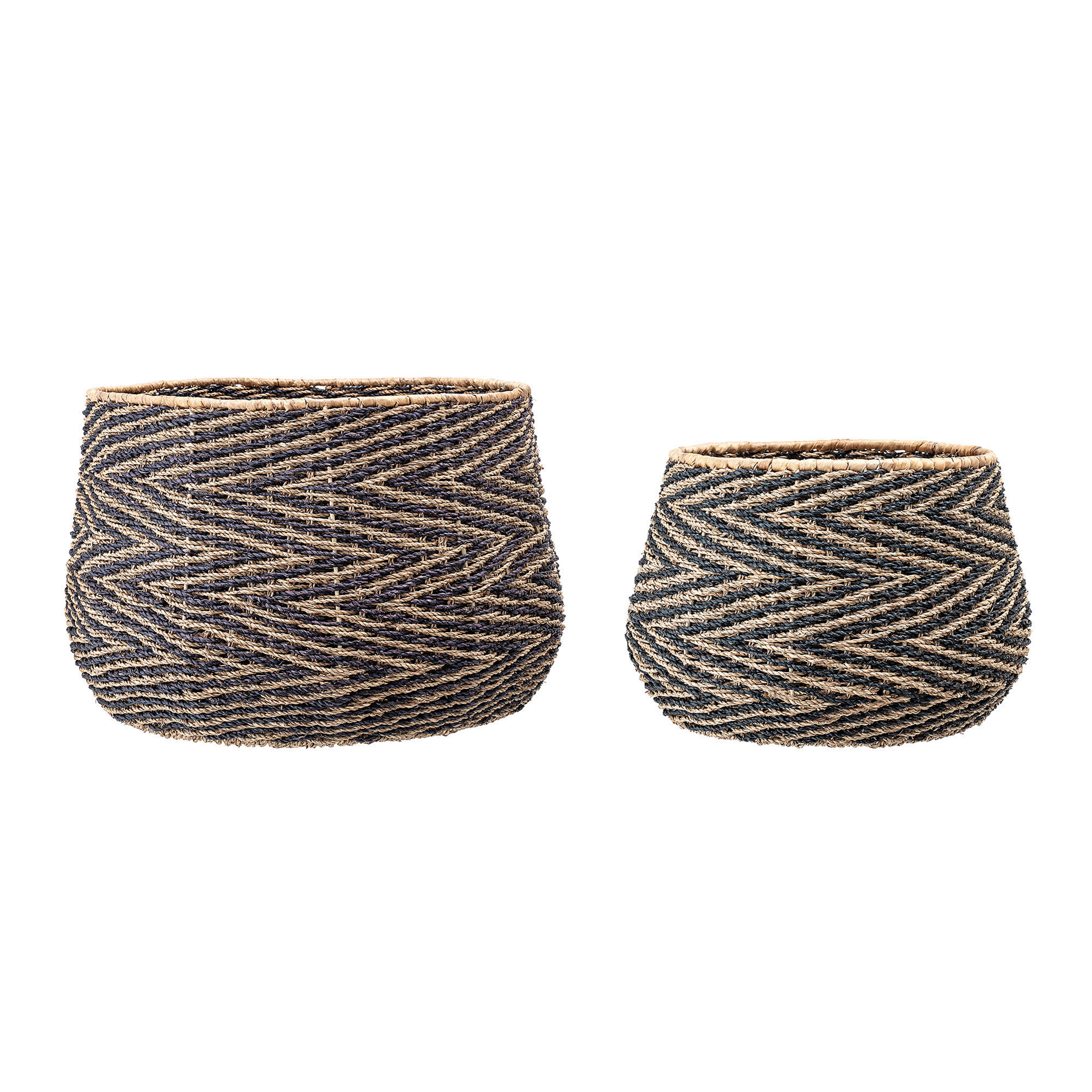 Handwoven Chevron Seagrass Baskets, Black & Natural, Set of 2 - Moss & Wilder
